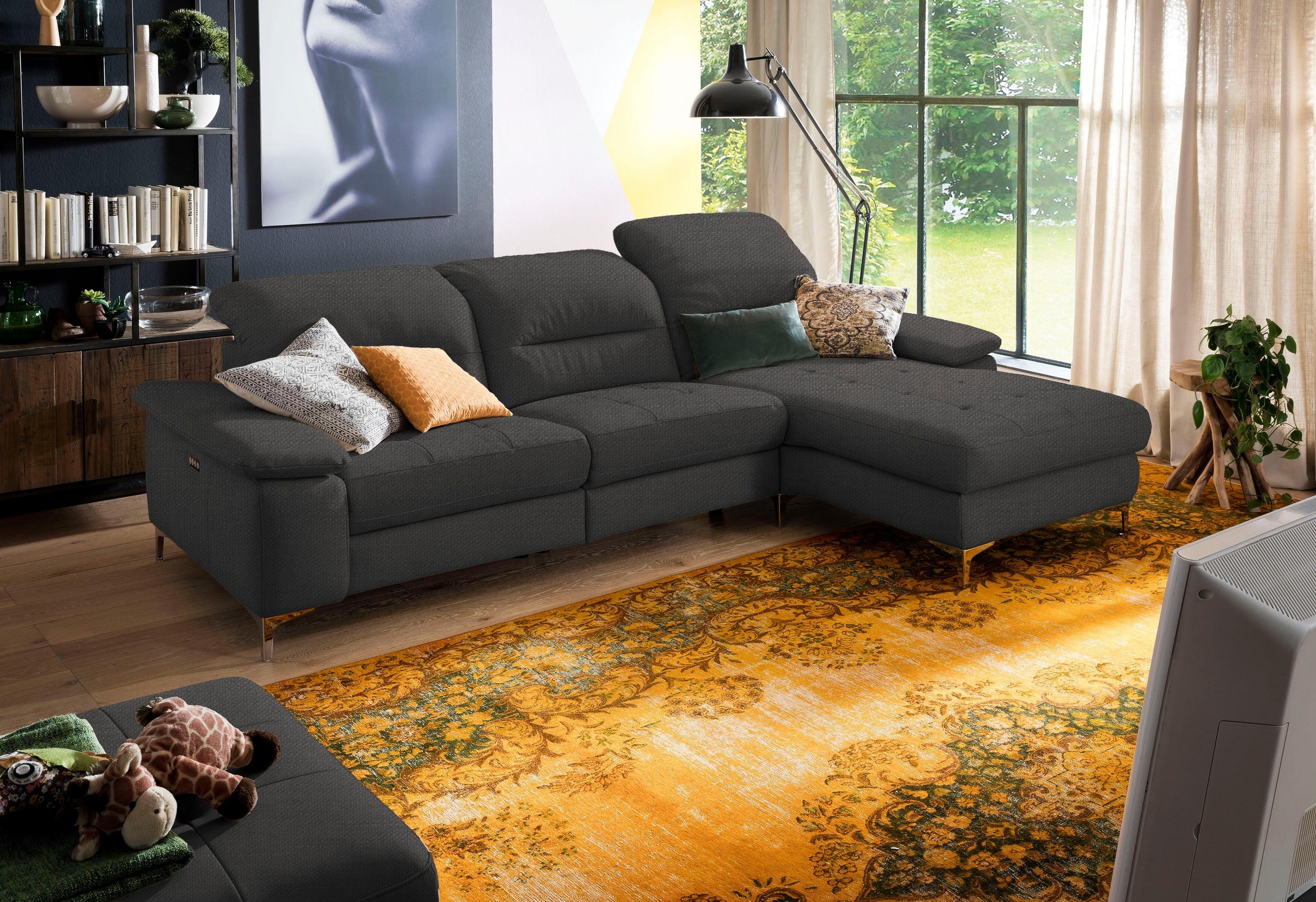 Places of Style Ecksofa »Basel L-Form«, mit vollmotorischer Relaxfunktion und motorischer Recamiere