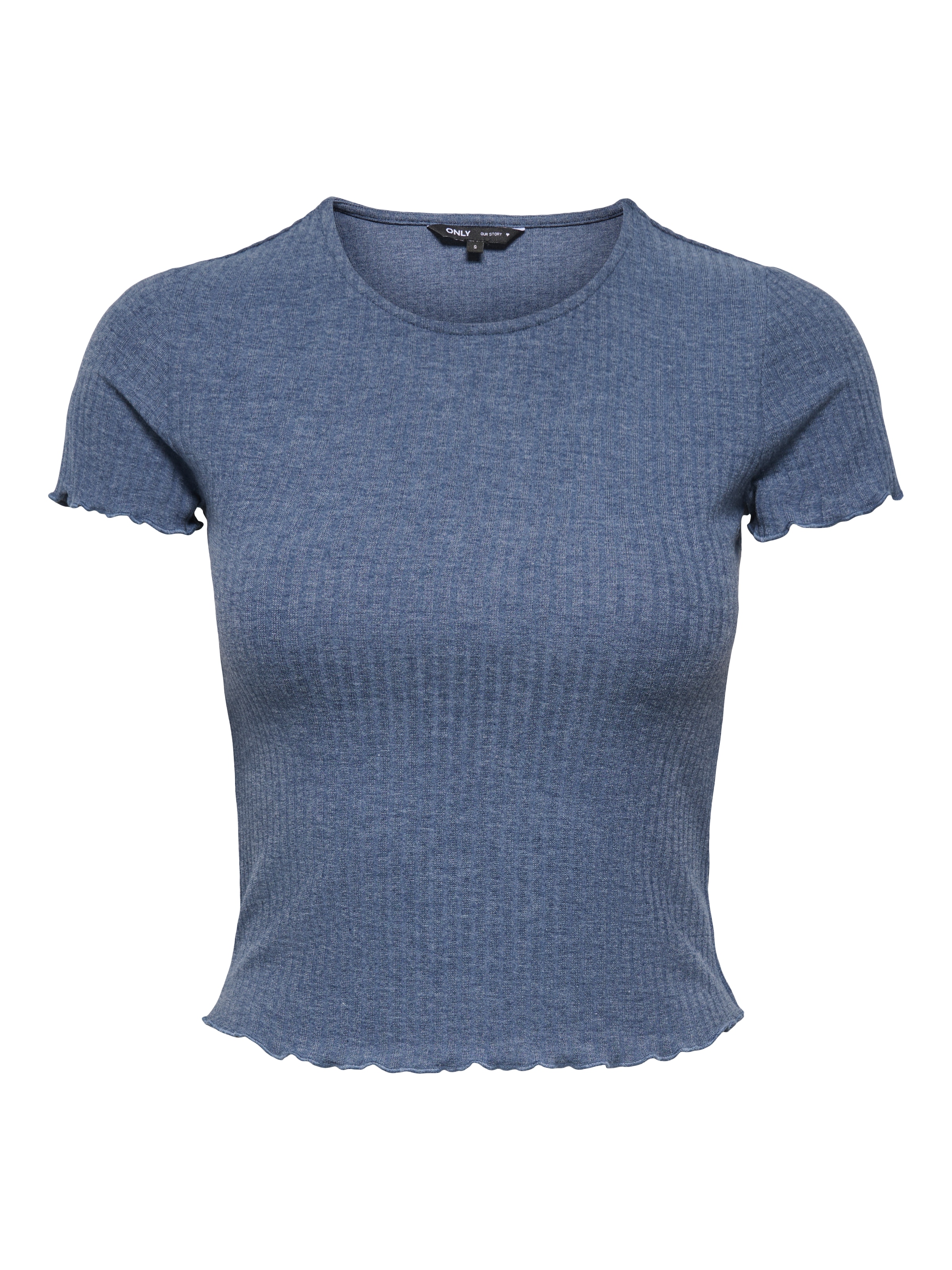 ONLY Rundhalsshirt »ONLEMMA S/S SHORT TOP NOOS JRS« Rundhals, modisch, regular fit, gewellter Abschluss, unifarben