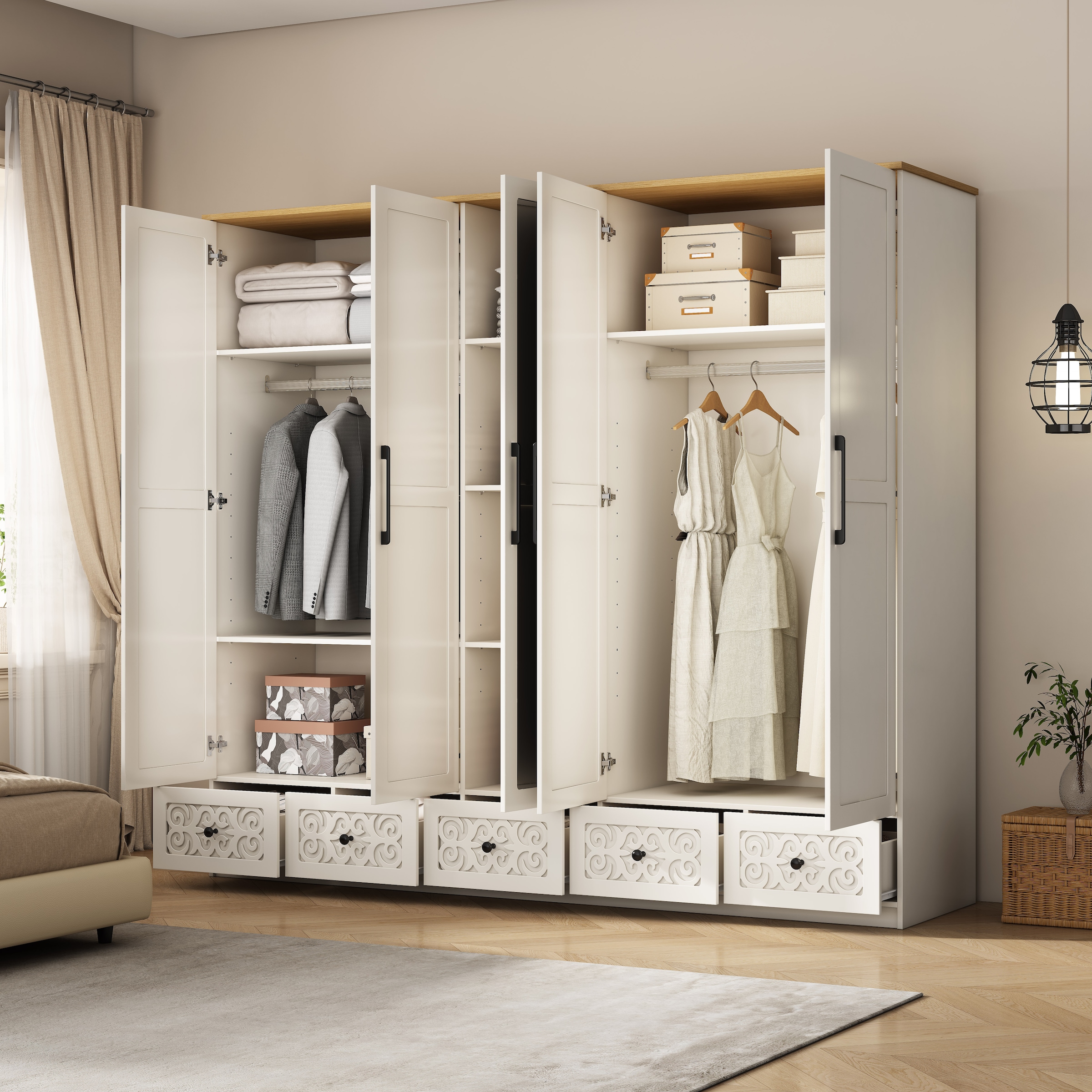 OTTO home Kleiderschrank »EZZON-KS« Landhaus Design Schlafzimmerschrank mit Verzierungen und Spiegel