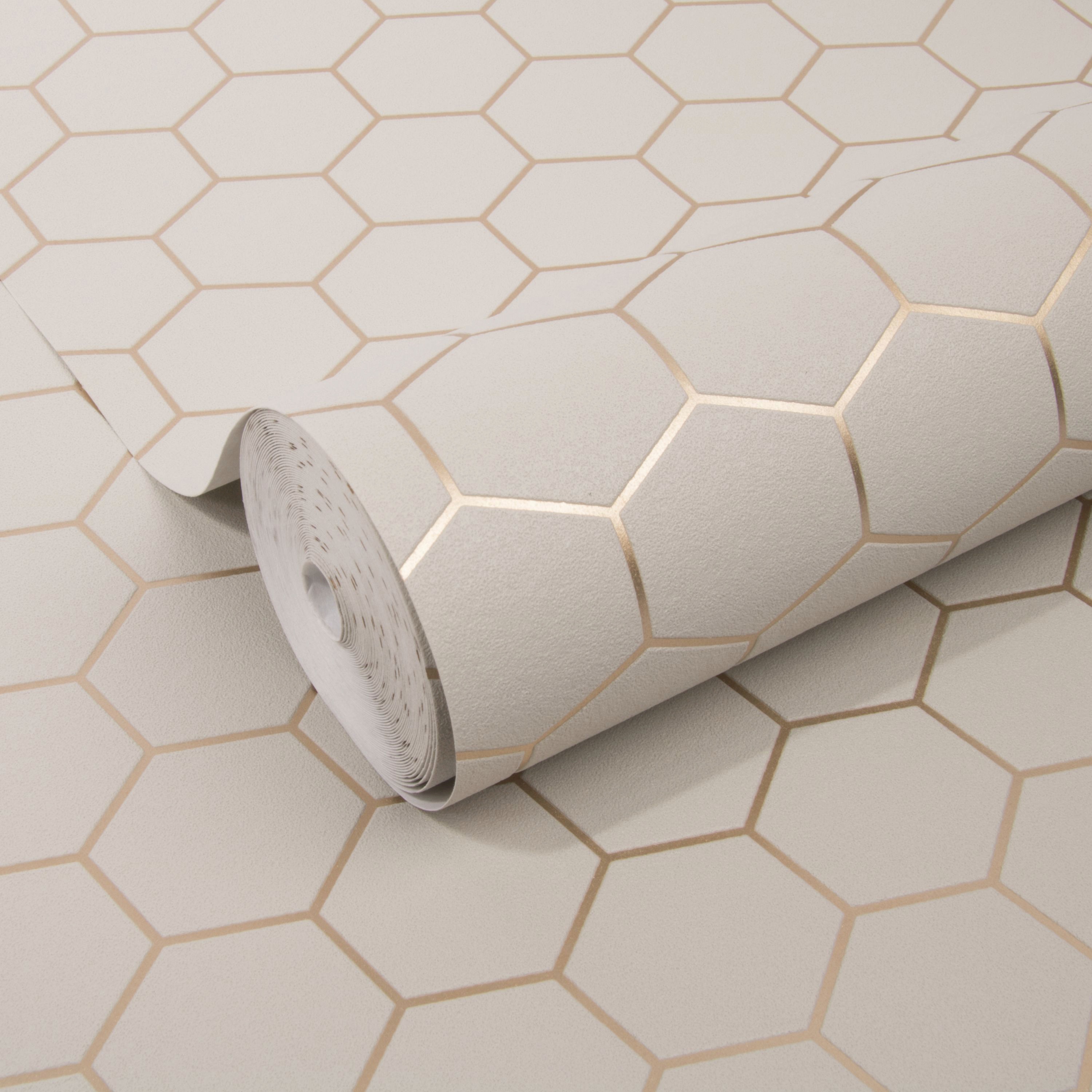 Thumbnail - WOW Vliestapete "Hexagon Geo" geometrisch aufgeschäumt Taupe - 10m x 52cm