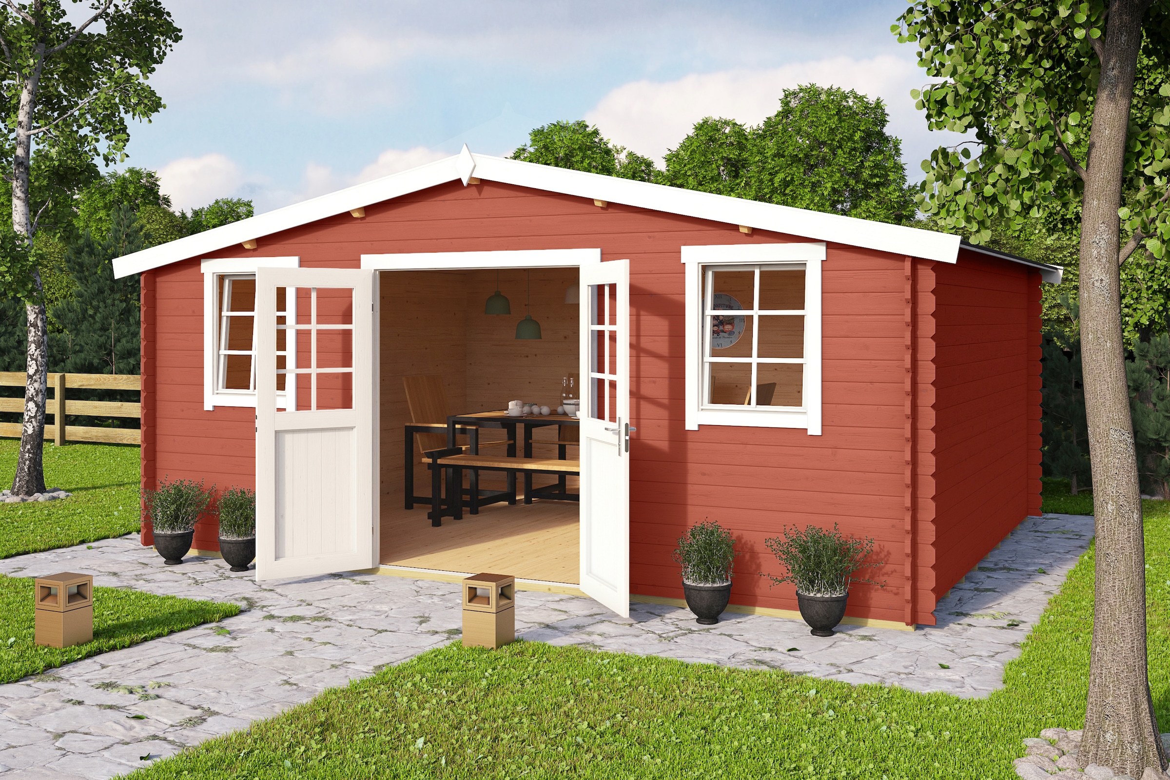 LASITA MAJA Gartenhaus »Wels 5«, Blochbohlenhaus 28mm, Fundamentmass 5100x4000, Schwedenrot
