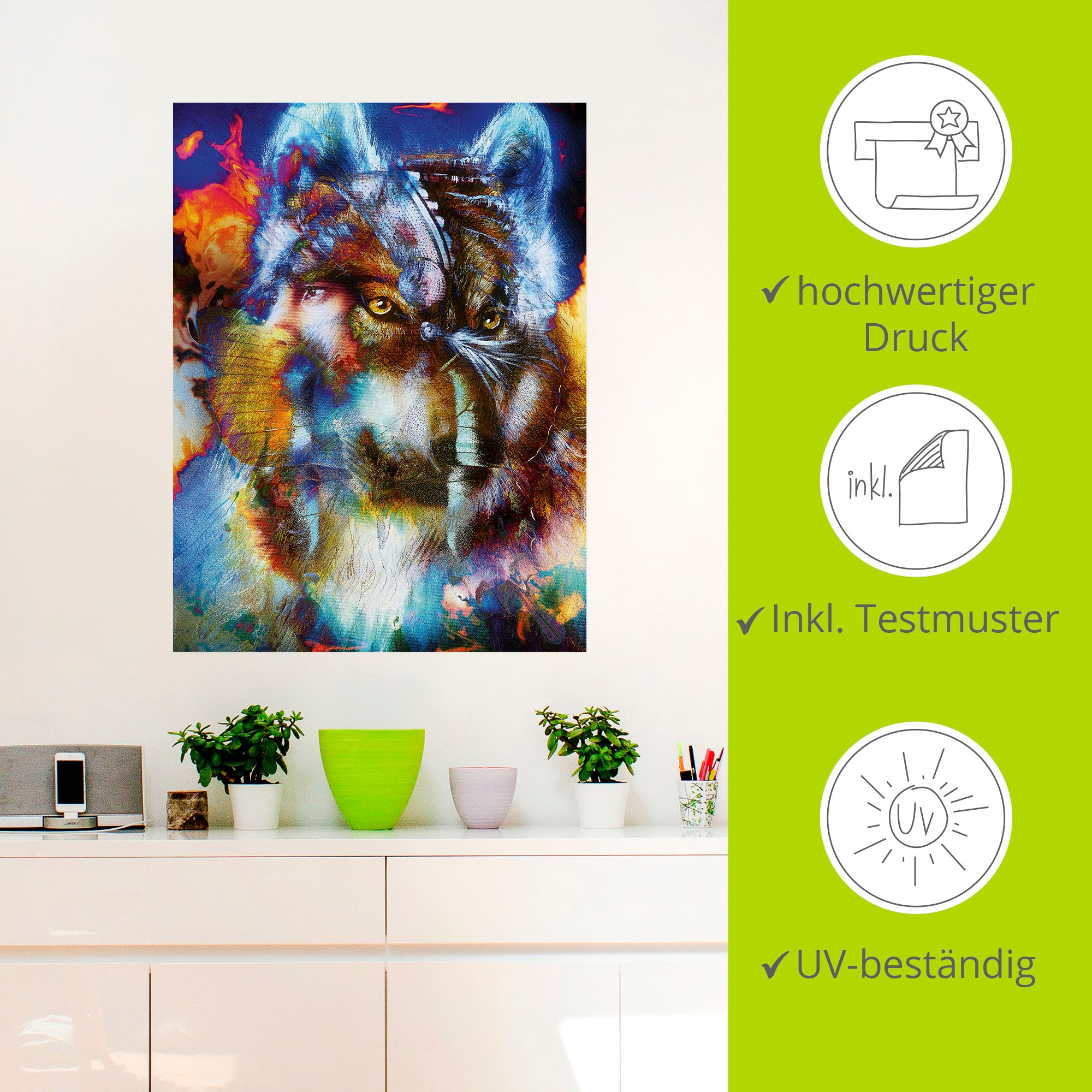 Artland Wandbild »Indischer Krieger mit Wolf«, klassische Fantasie, (1 St.), als Leinwandbild, Poster, Wandaufkleber in verschied. Größen