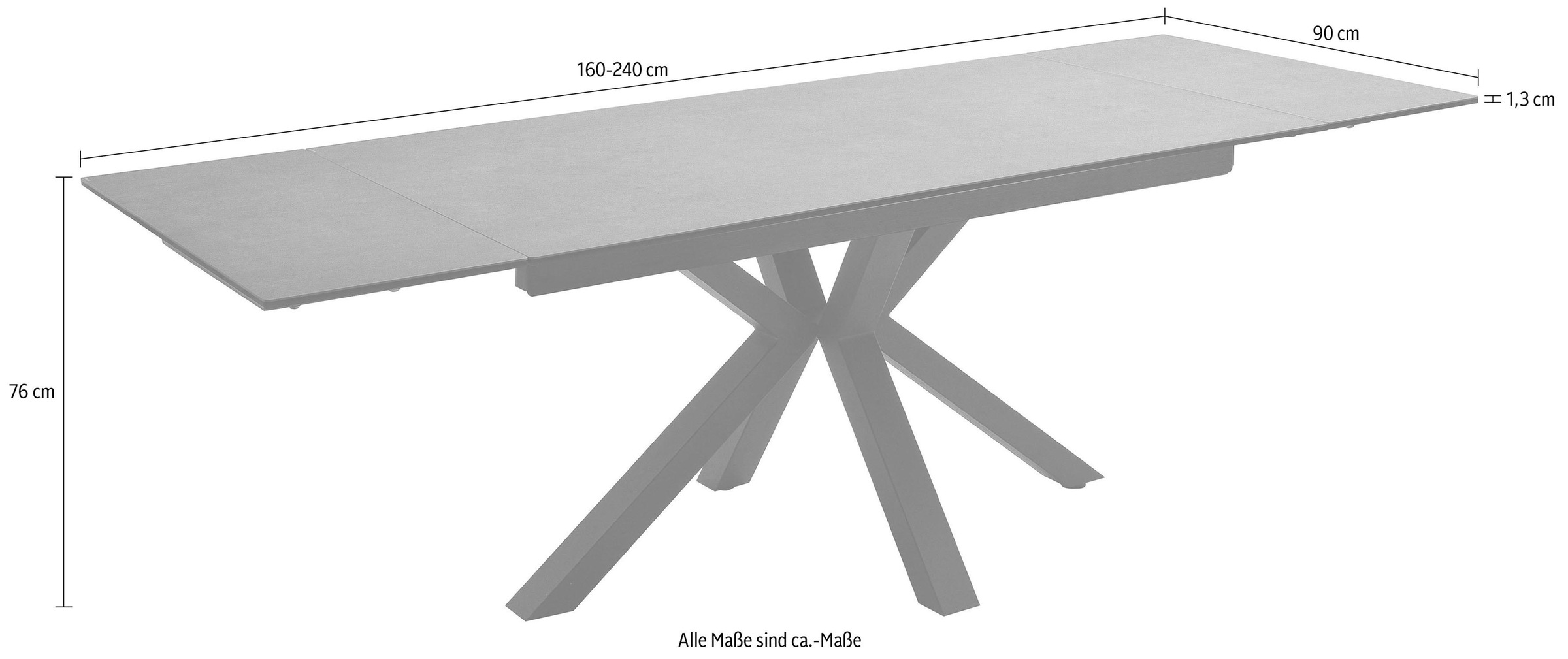 MCA furniture Esstisch »Nagano«, Esstisch Glas-Keramik mit Stirnauszug
