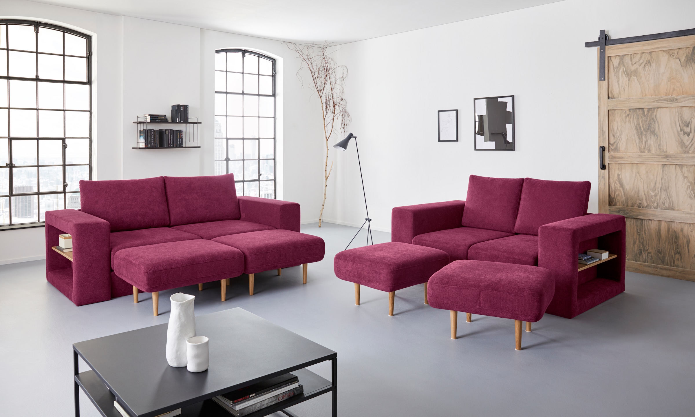 LOOKS by Wolfgang Joop 3-Sitzer »Looksvb«, Verwandlungssofa: aus Sofa wird Sofa mit 2 Hockern, mit Regalfunktion