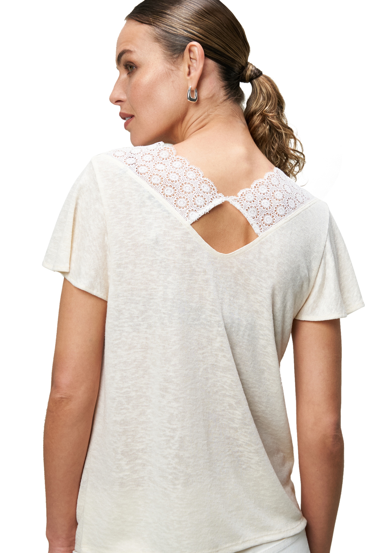 Zero Kurzarmshirt »zero Shirt mit Häkeldetails«, (1 tlg.), Lochmuster