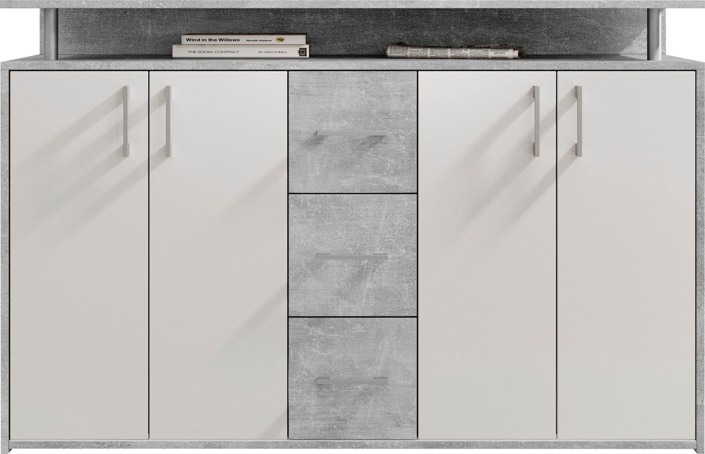 HBZ Sideboard »Drivno Sideboard, B/H/T 139x90x34 cm«, Breite 139cm, Kugelauszug, Einlegeböden verstellbar, 3 Schubkästen