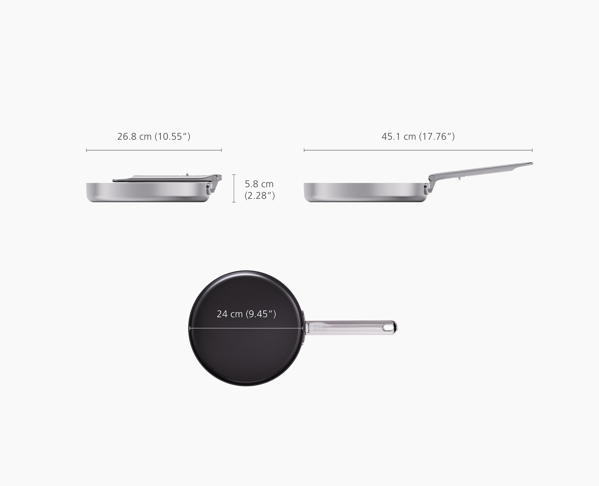 Joseph Joseph Bratpfanne »Space Steel 24 cm Edelstahl-Bratpfanne mit Antihaft und Klappgriff« Edelstahl 1 tlg.