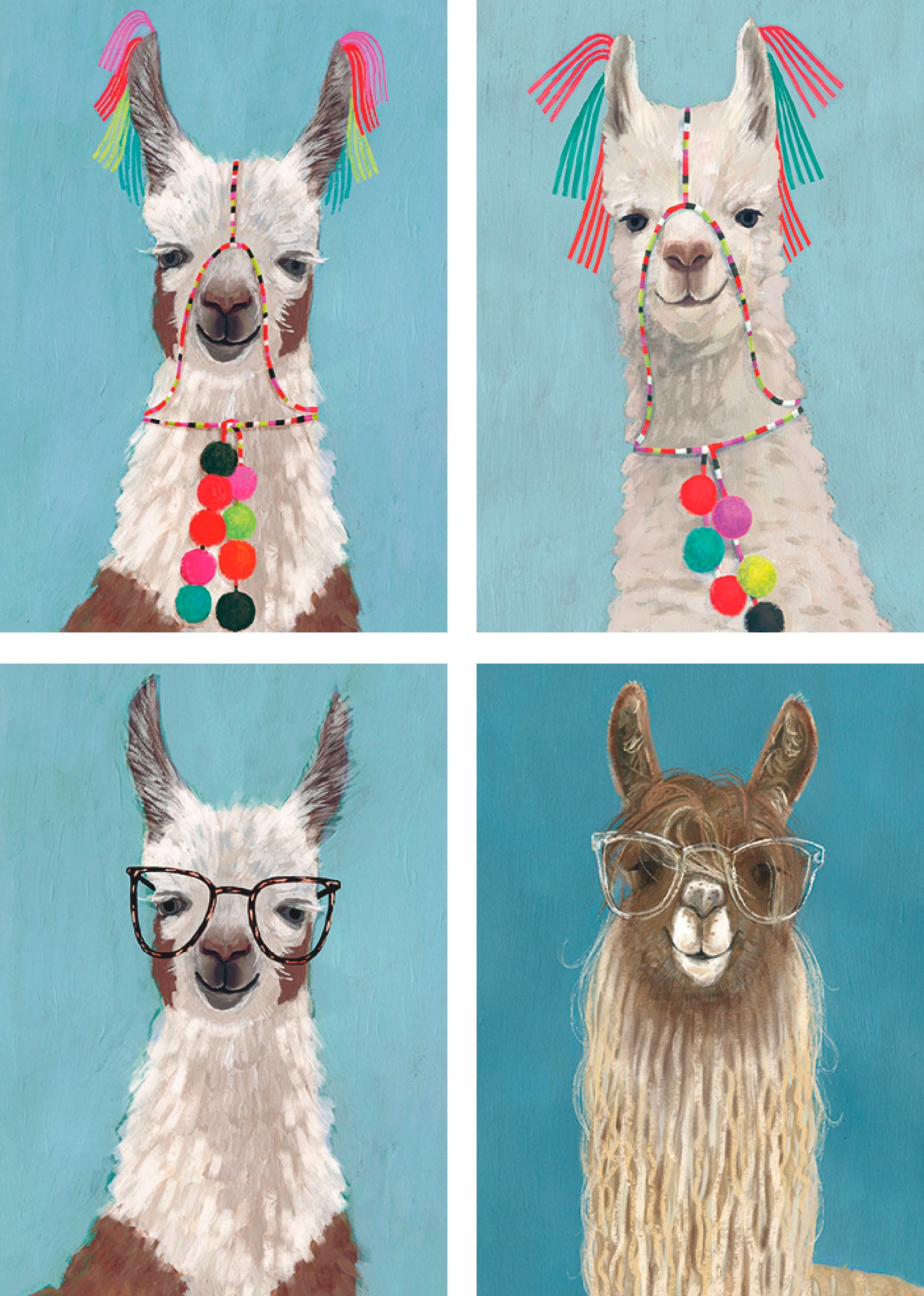 Artland Poster "Geschmückte Lamas" Wildtiere 4 Stk. tlg. Bilder Set, 4tlg., ohne Rahmen
