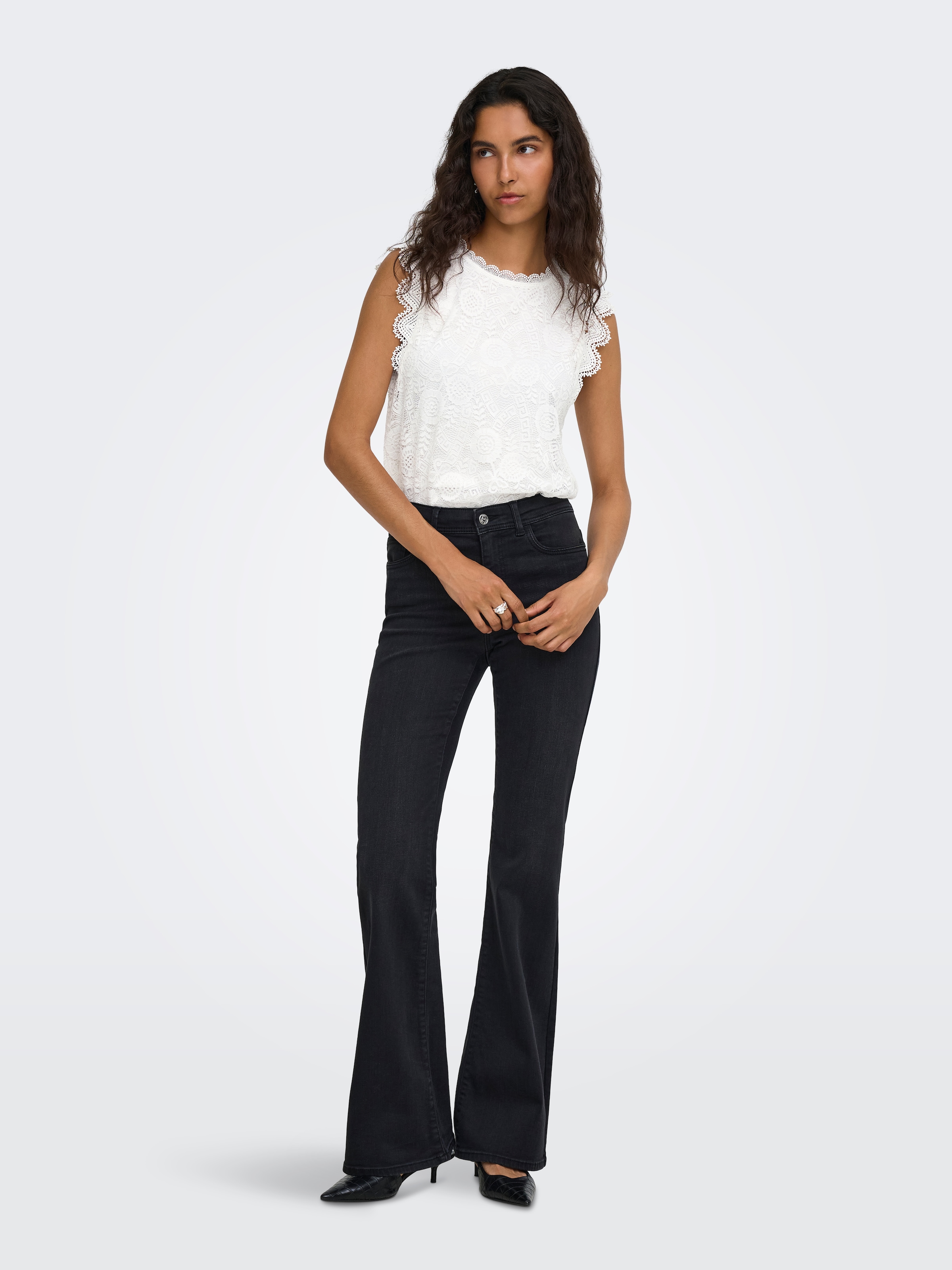 ONLY Spitzentop »ONLSINE S/L LACE TOP CS JRS« Materialmix, regular fit, Rundhals
