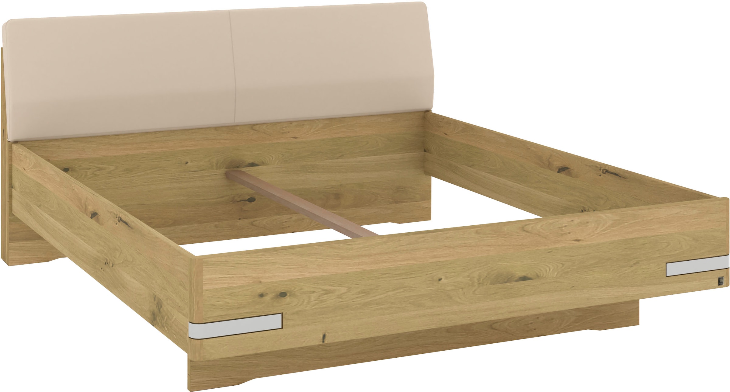 Musterring Holzbett »Savona, Bettgestell, Bettrahmen, teilmassiv Bianco-Eiche«, (Belastbarkeit 220 Kg, 4-fache Liegehöhenverstellung, MADE IN GERMANY), Kopfteil Kunstleder Champagner, Details in Chrom, verschiedene Größen