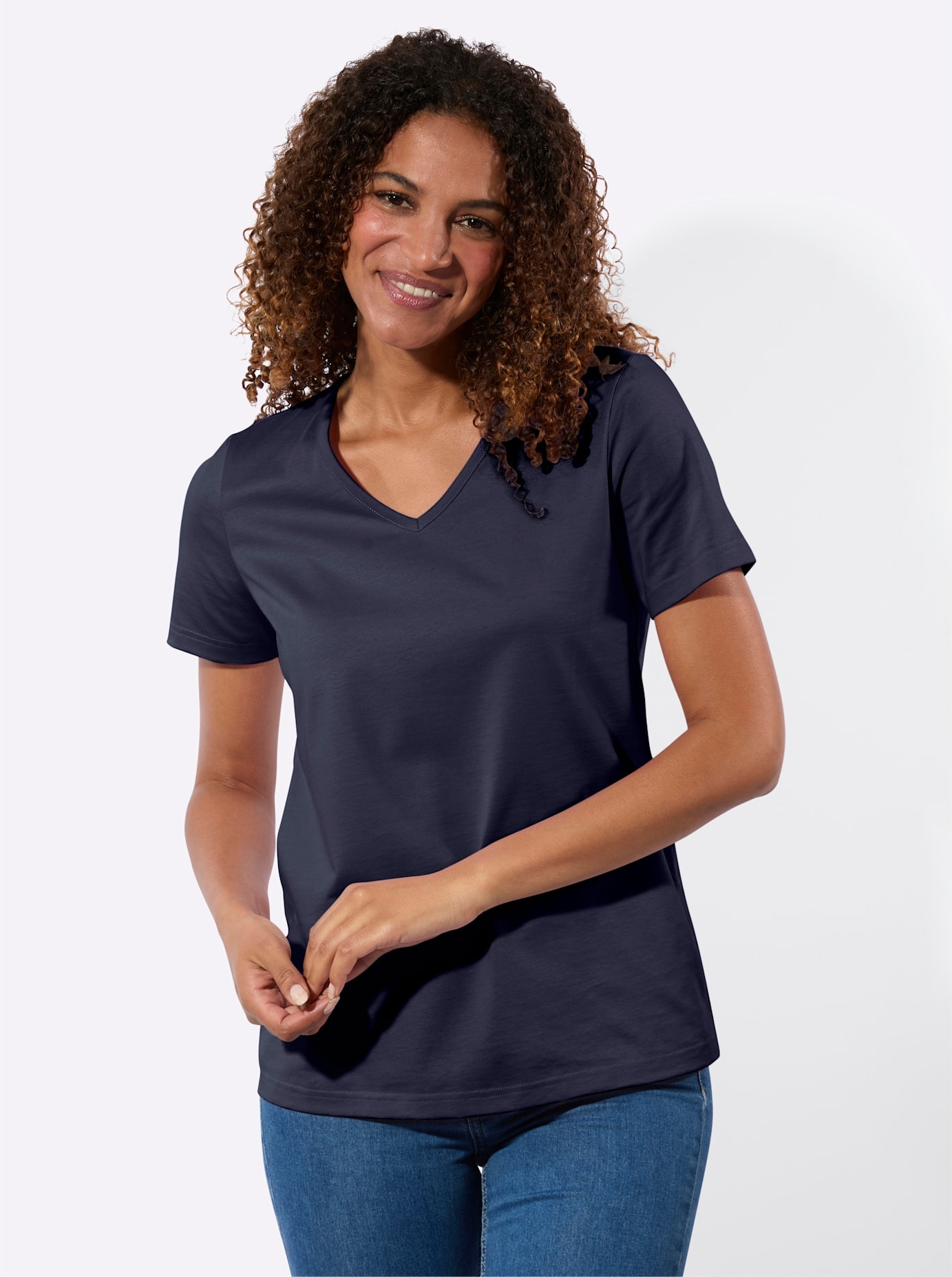 CASUAL LOOKS Damen Kurzarmshirt "2er-Pack Shirts"marine, ecru, Gr. 44, unifarben, 100% Baumwolle, Shirts