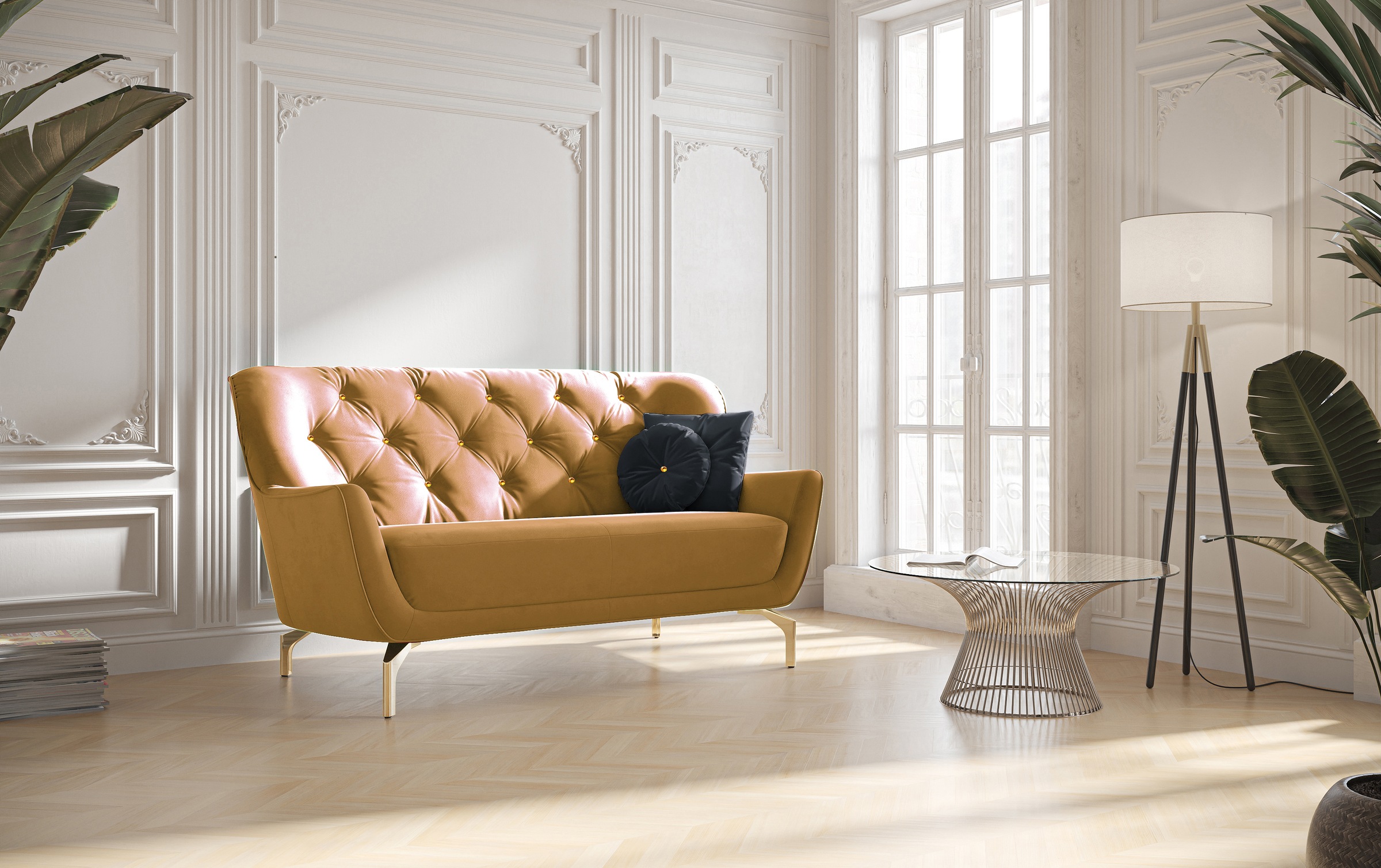 sit&more 2-Sitzer »Orient 3«, inkl. 2 Zierkissen mit Strass-Stein, goldfarbene Metallfüße