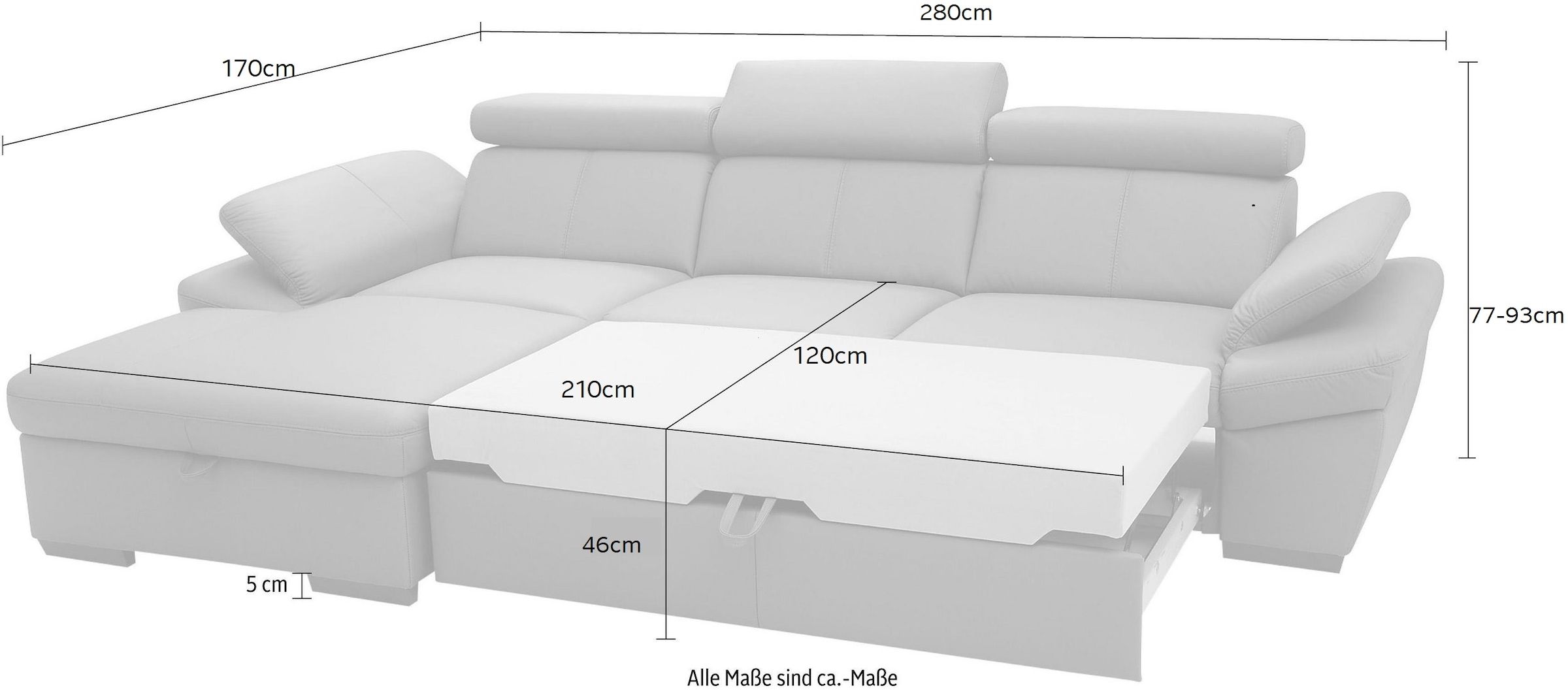 exxpo - sofa fashion Ecksofa »Salerno, L-Form«, inkl. Kopf- und Armteilverstellung, wahlweise mit Bettfunktion