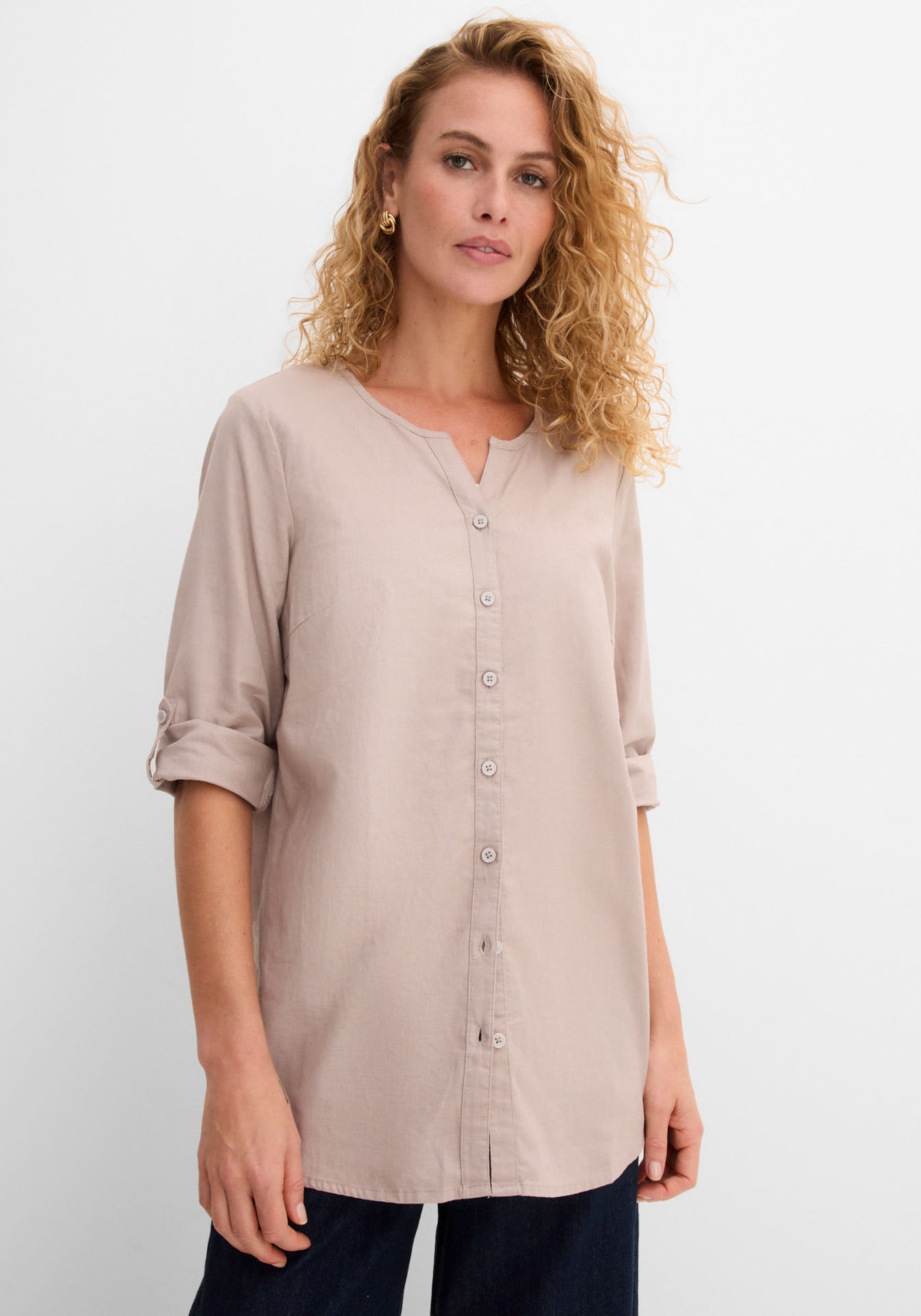 bonprix Langarmbluse "Bluse mit Leinen, 3/4 Arm" Regular Fit, für den Alltag, aus Leinen und Baumwolle