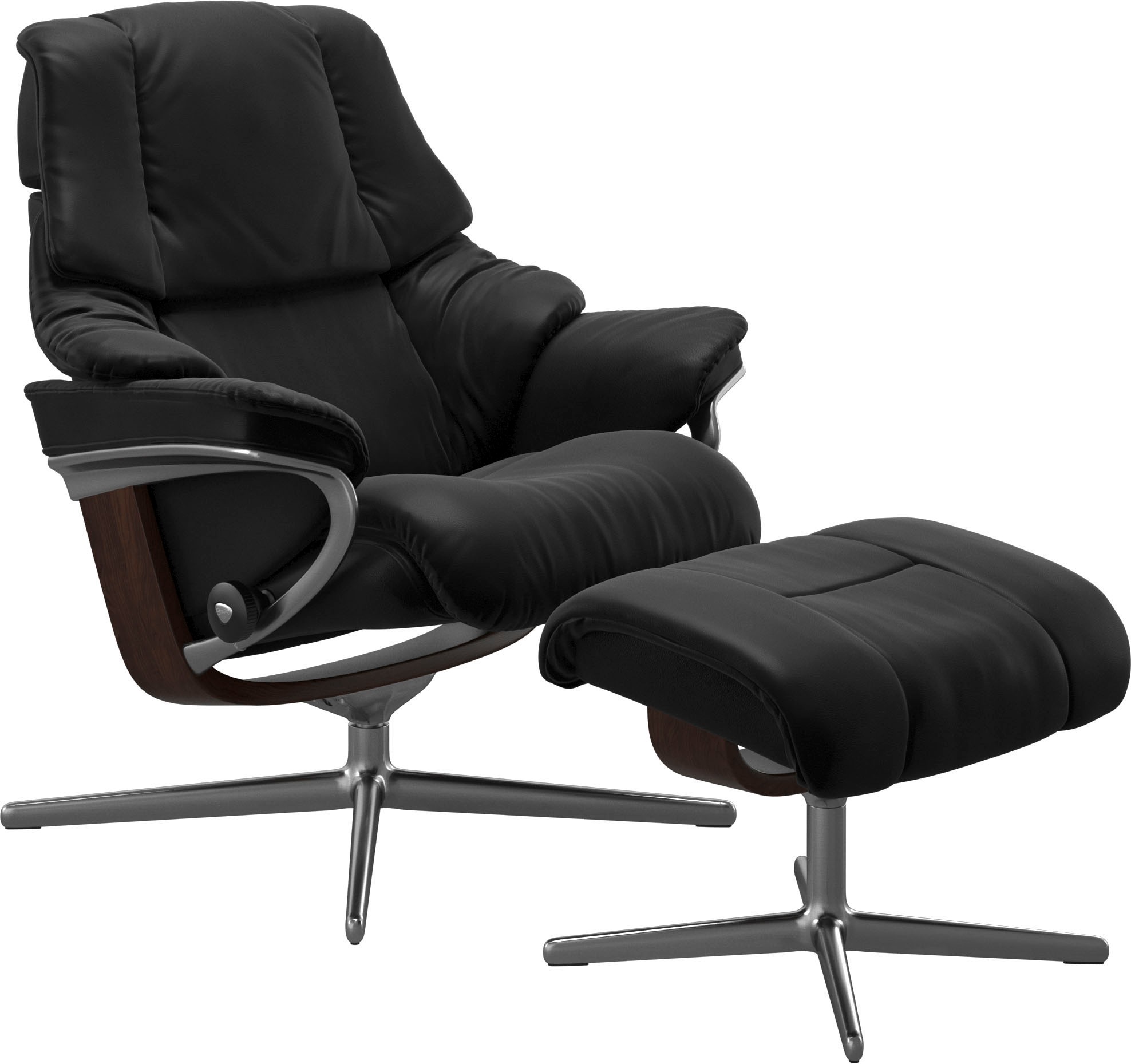 Stressless® Relaxsessel »Reno«, (Set, Relaxsessel mit Hocker), mit Hocker, mit Cross Base, Größe S, M & L, Holzakzent Braun