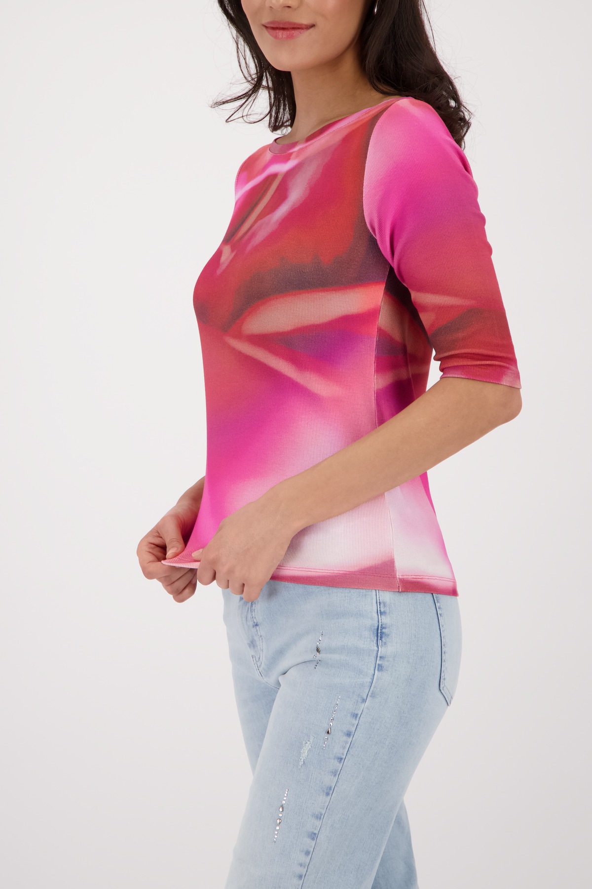 Monari 3/4-Arm-Shirt "Shirt Blume allover" Regular fit mit Allover-Muster günstig online kaufen