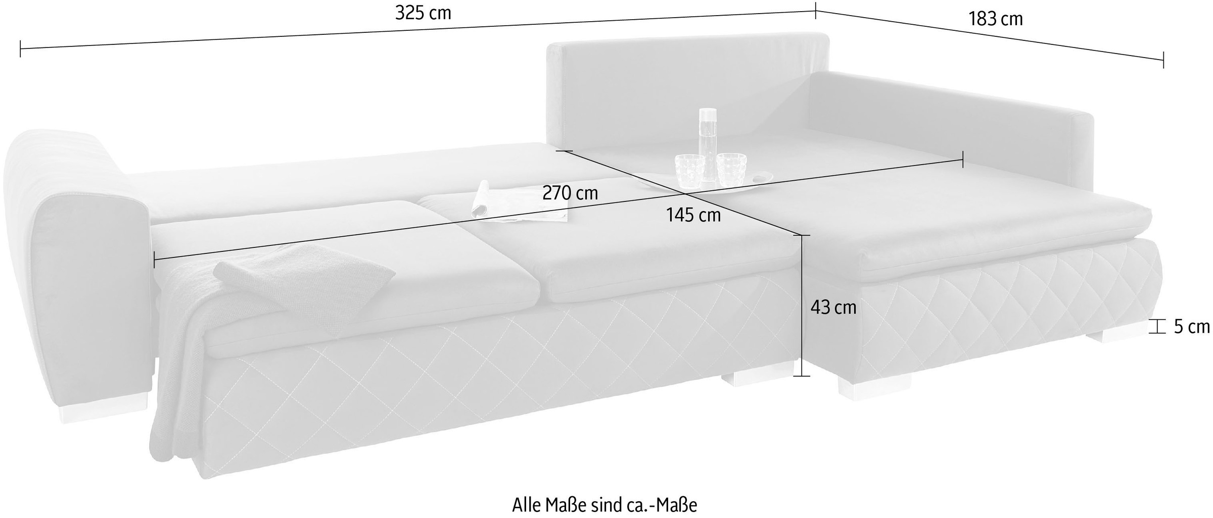 INOSIGN Ecksofa »Casa Mia L-Form«, inkl. Rücken- und Zierkissen, wahlweise mit Bettfunktion und -kasten