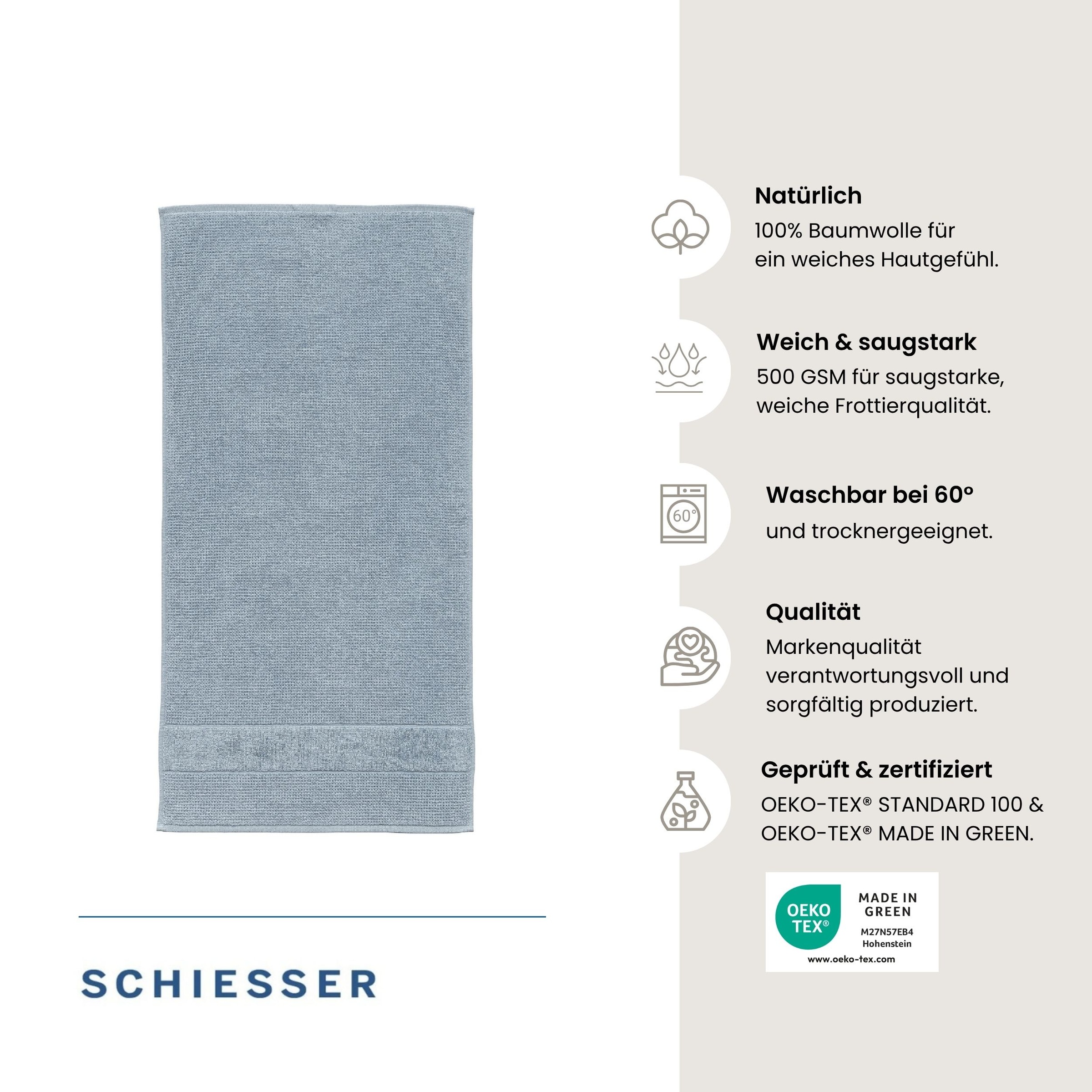 Schiesser Duschtücher "Turin aus 100% Baumwolle in dezenter Reiskornoptik" OEKO-TEX MADE IN GREEN