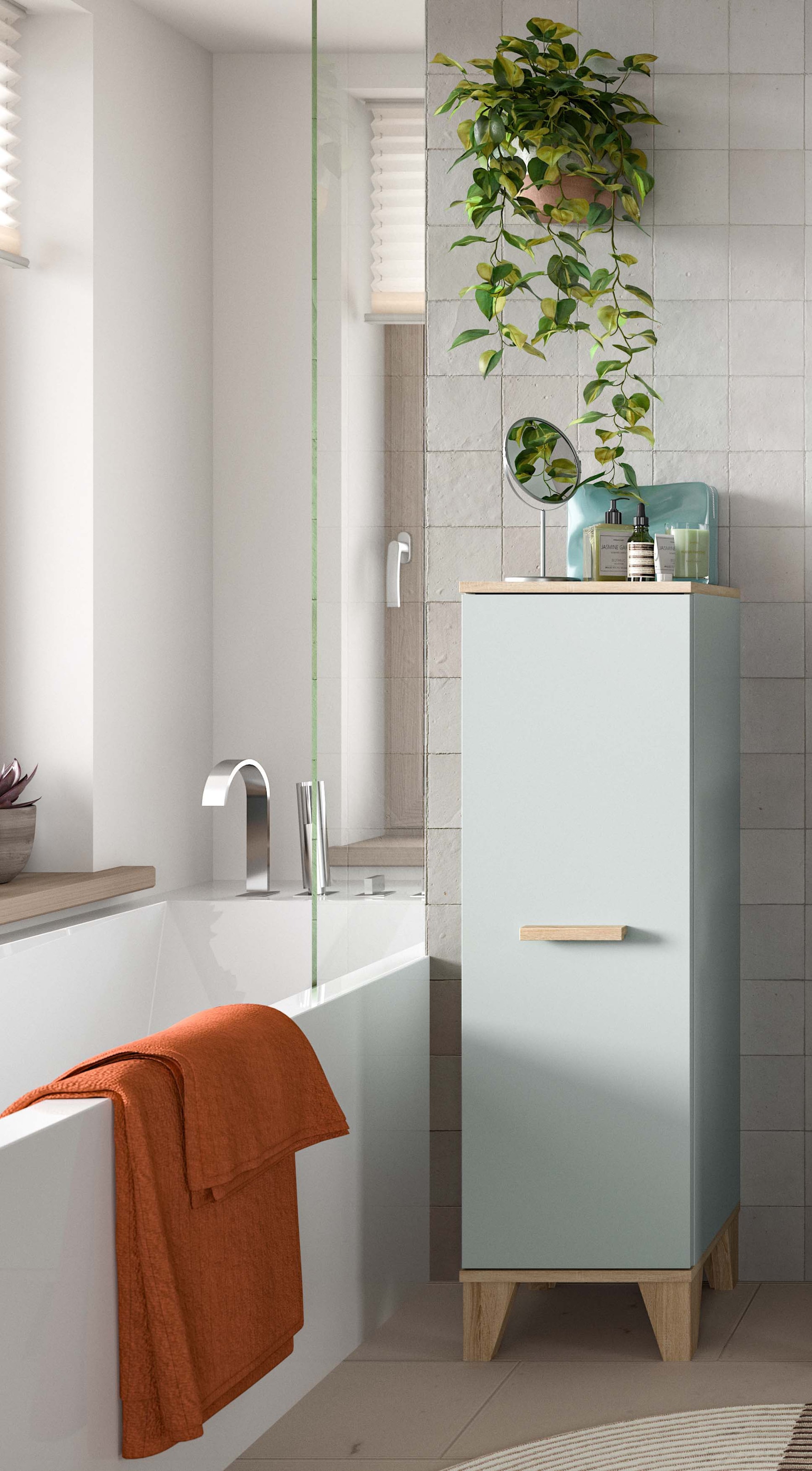 welltime Midischrank »MINTTU, Höhe 116 cm, 1 Tür, 2 Einlegeböden, 3 Fächer« Türanschlag rechts und links montierbar,  Badmöbel, Badschrank, Schrank, Kommode, Bad, Unterschrank