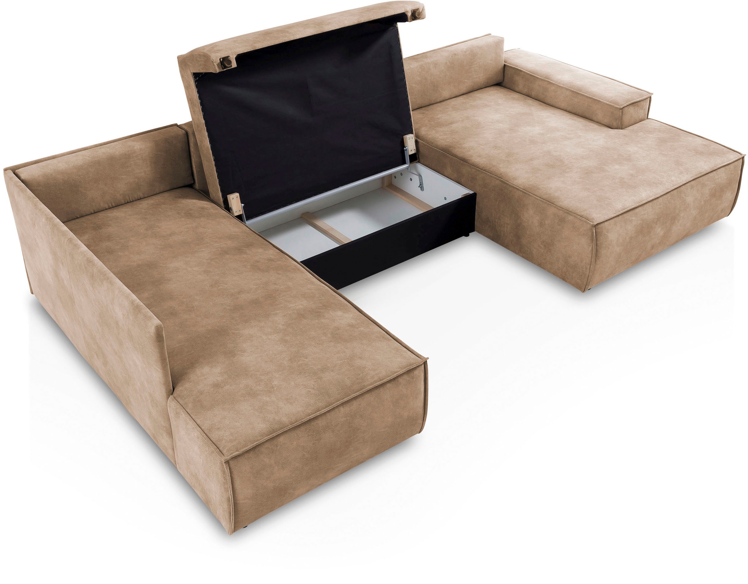 Home affaire Wohnlandschaft »SHERWOOD 329 cm, U-Form, Schlafsofa,«, Schlaffunktion m. Bettkasten (194x139 cm), Cord, Vintage, Samtvelours