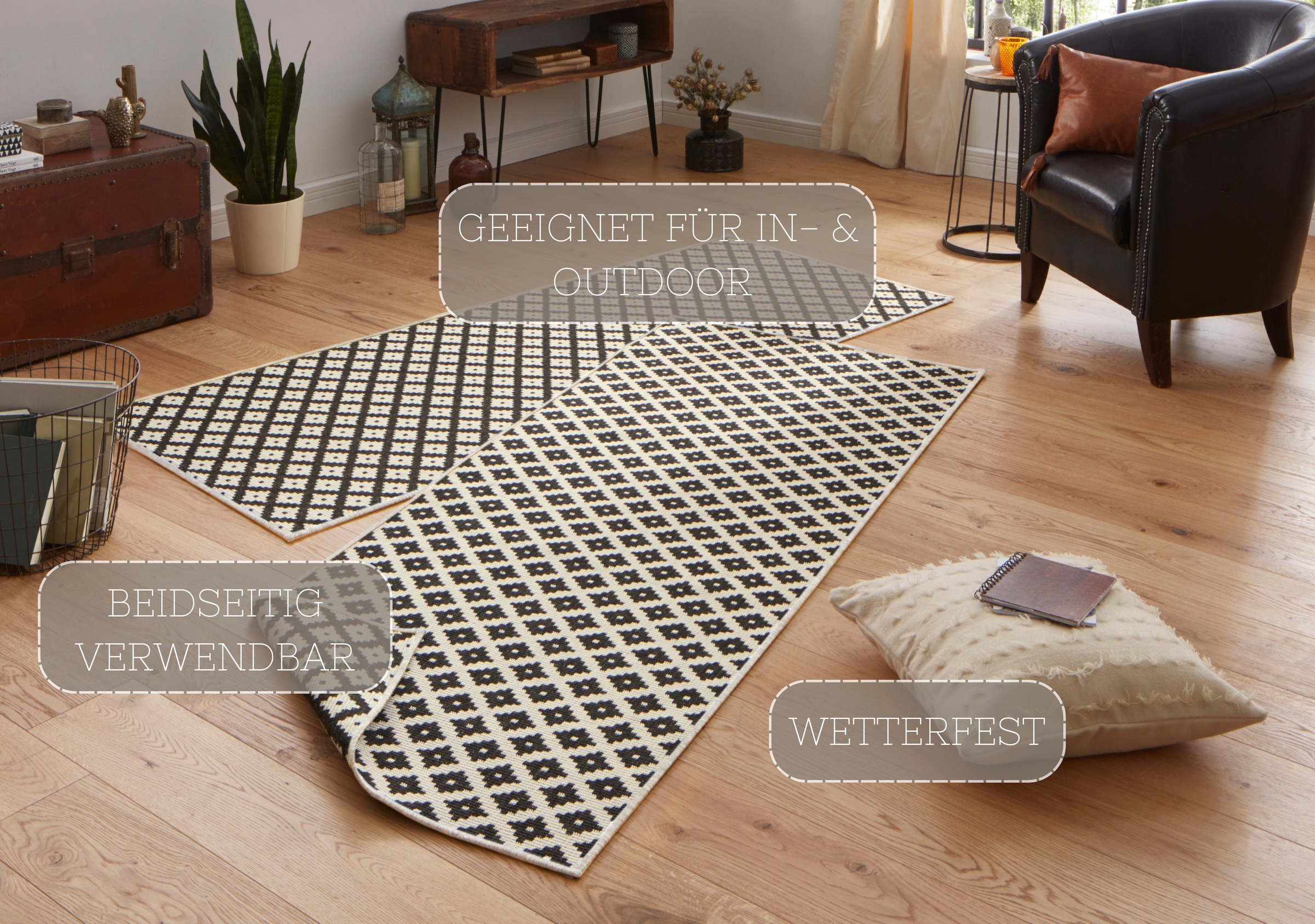 HANSE Home Teppich »Nizza Wendeteppich«, rechteckig, 5 mm Höhe, In-& Outdoor, Wetterfest, Balkon, Läufer, Wohnzimmer, Wasserfest