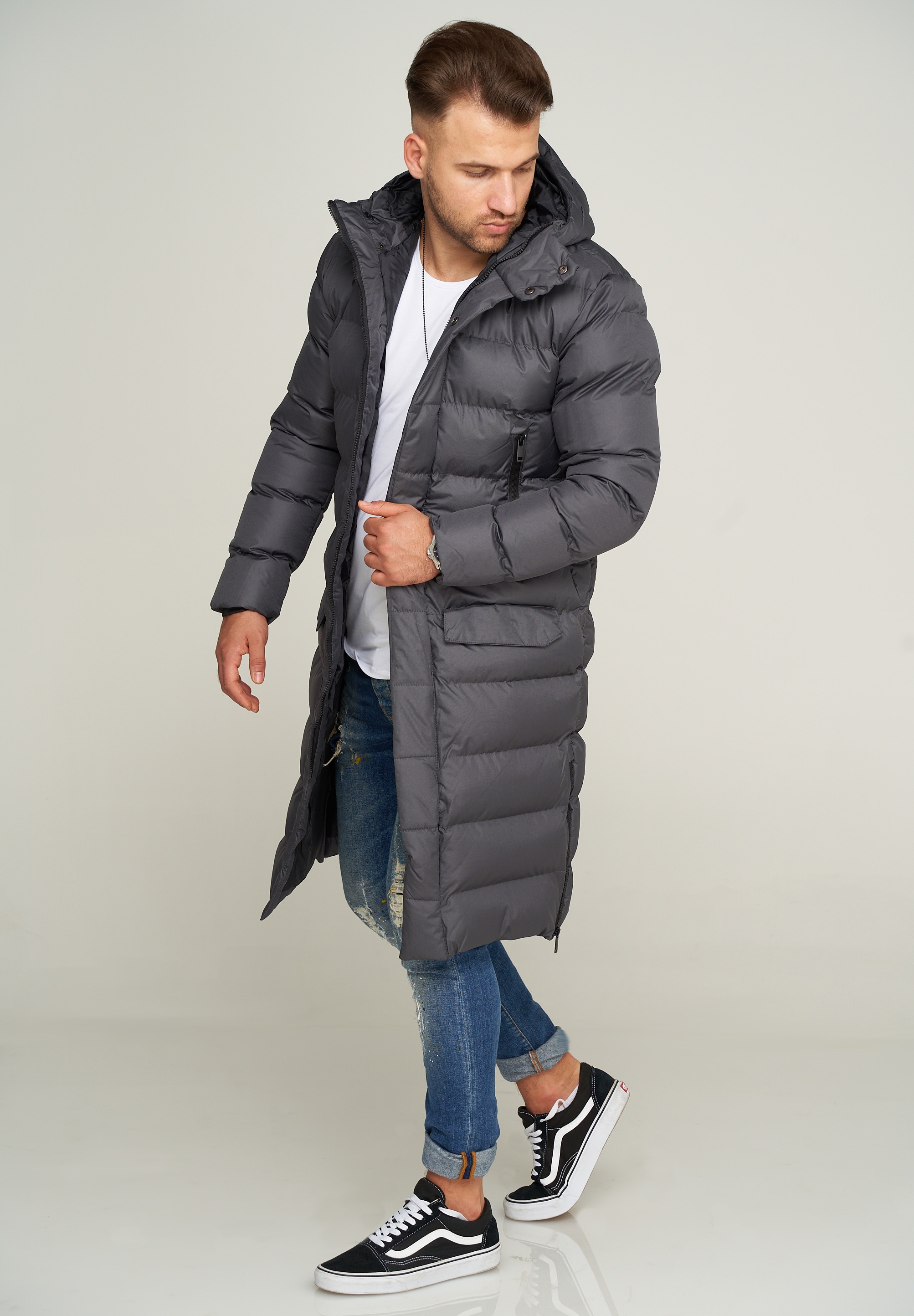 SOULSTAR Parka »Winterjacke als Langer Steppmantel - Winterparka« mit Kapuze Herren warmer Wintermantel Steppjacke Pufferjacke