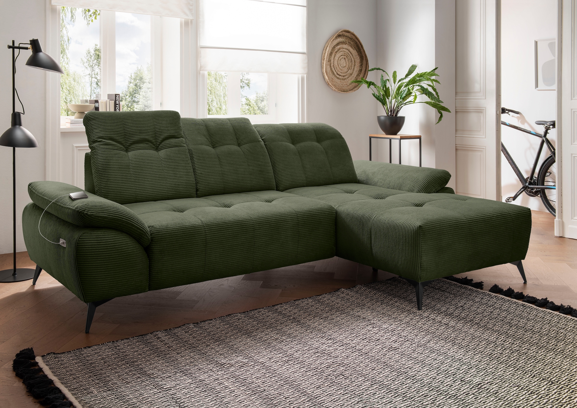 Home affaire "Fiore modern, bequeme Armlehnen, tolle Detailverarbeitung, L-Form" elektrischer Sitzvorschub und Kopfstützen höhenverstellbar