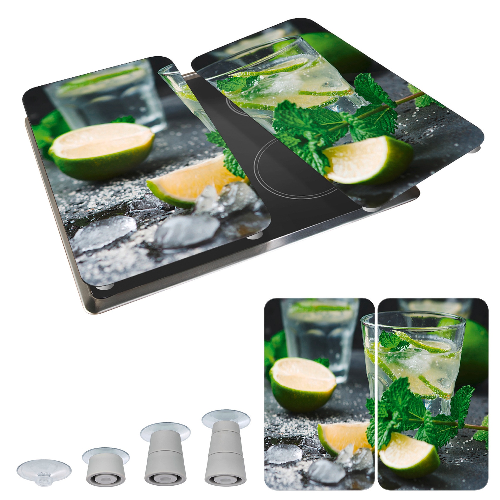 WENKO Herd-Abdeckplatte »Universal Modell Mojito«, (Set, 2 tlg.), Herdabdeckung für alle Herdarten, kratzfest, mit rutschfesten Füßen