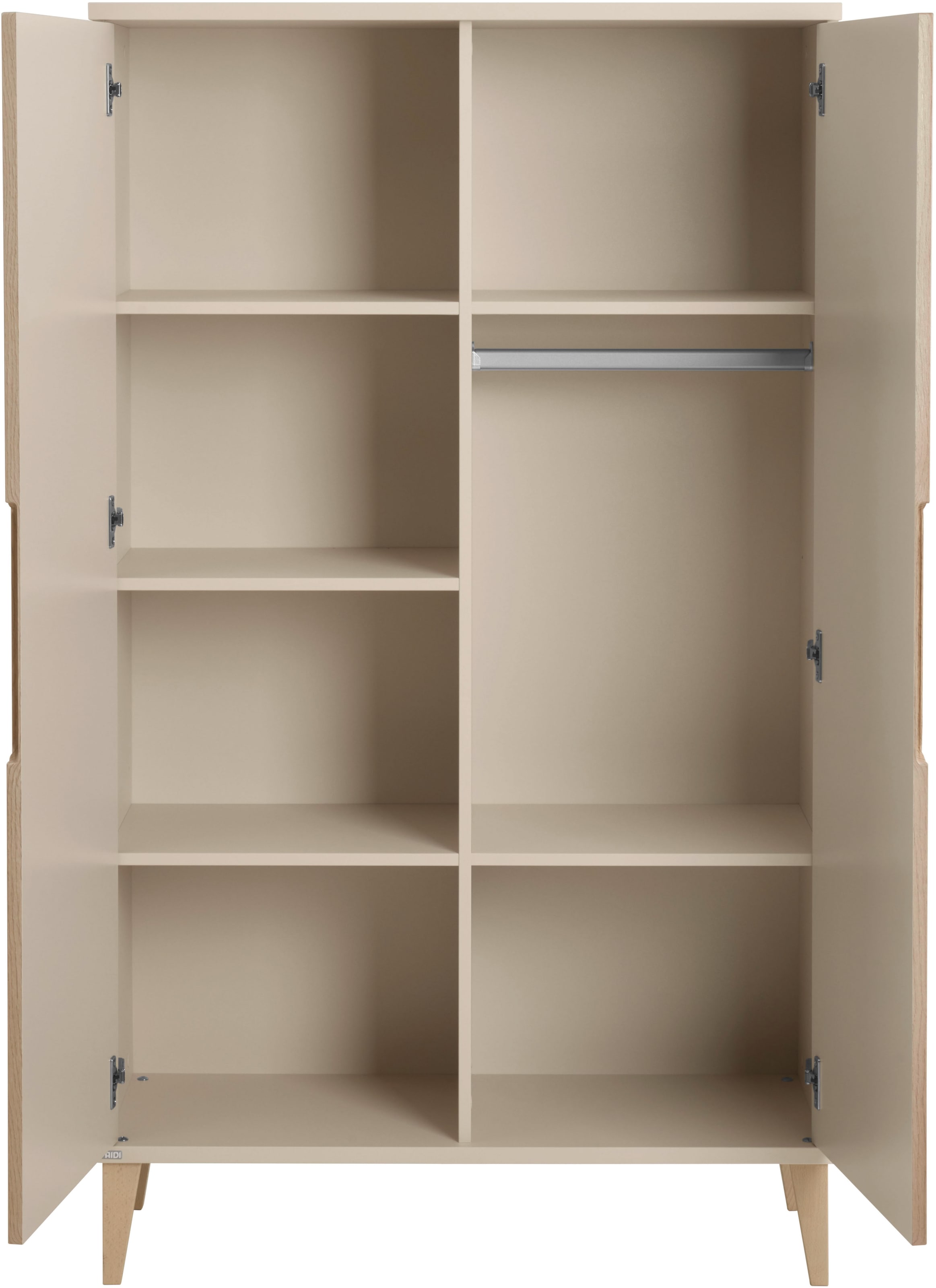 PAIDI Kleiderschrank »JONTE in Beige & Eichefarben mit gerillten Türen, verschiedene Größen« B/H/T ca. 95-141/164-207/40-56cm, mit 2 oder 3 Türen + Tiny-Variante,  stabiler Drehtürenschrank mit Massivholz-Füßen, Soft-Close-Funktion