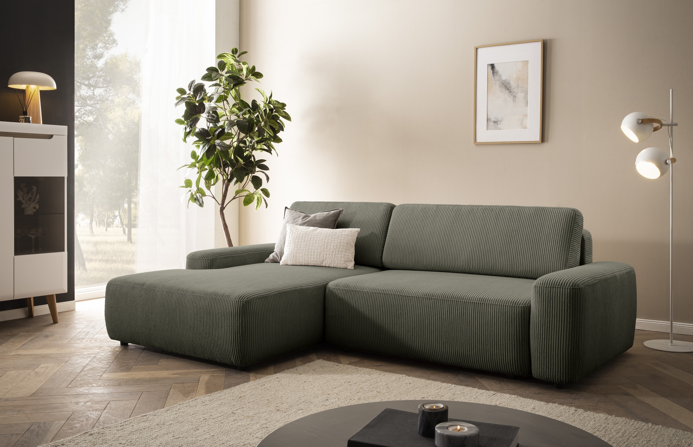 Home affaire Ecksofa "TORGE (264cm), Schlafsofa in Cord, Samtvelours o Stru günstig online kaufen
