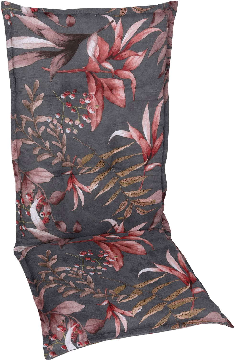 GO-DE Hochlehnerauflage Blätter / Beeren anthrazit - Maße BxLxH ca.: 50 cm x 120 cm x 7 cm