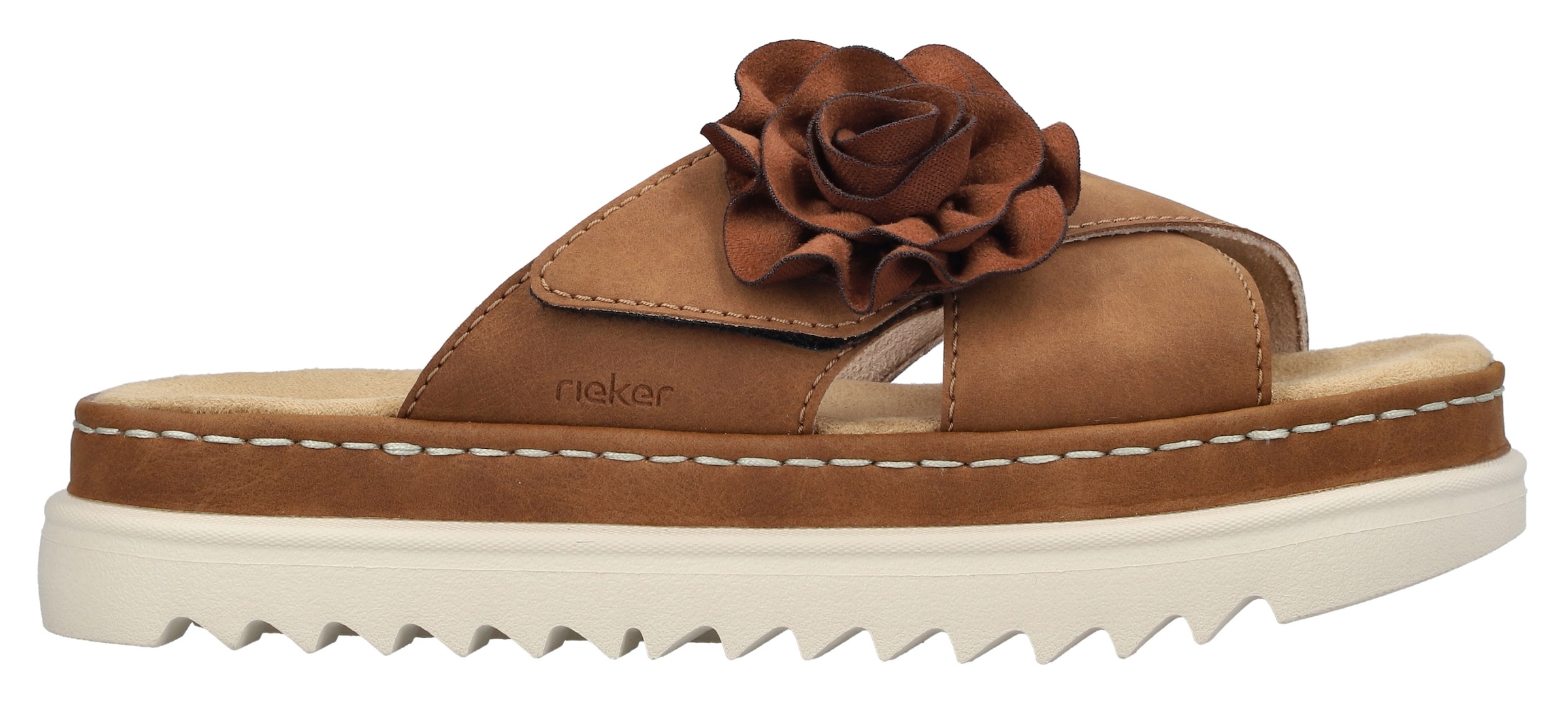 Rieker Pantolette, Sommerschuh, Strandschuh, Urlaubschuh mit praktischem Klettverschluss
