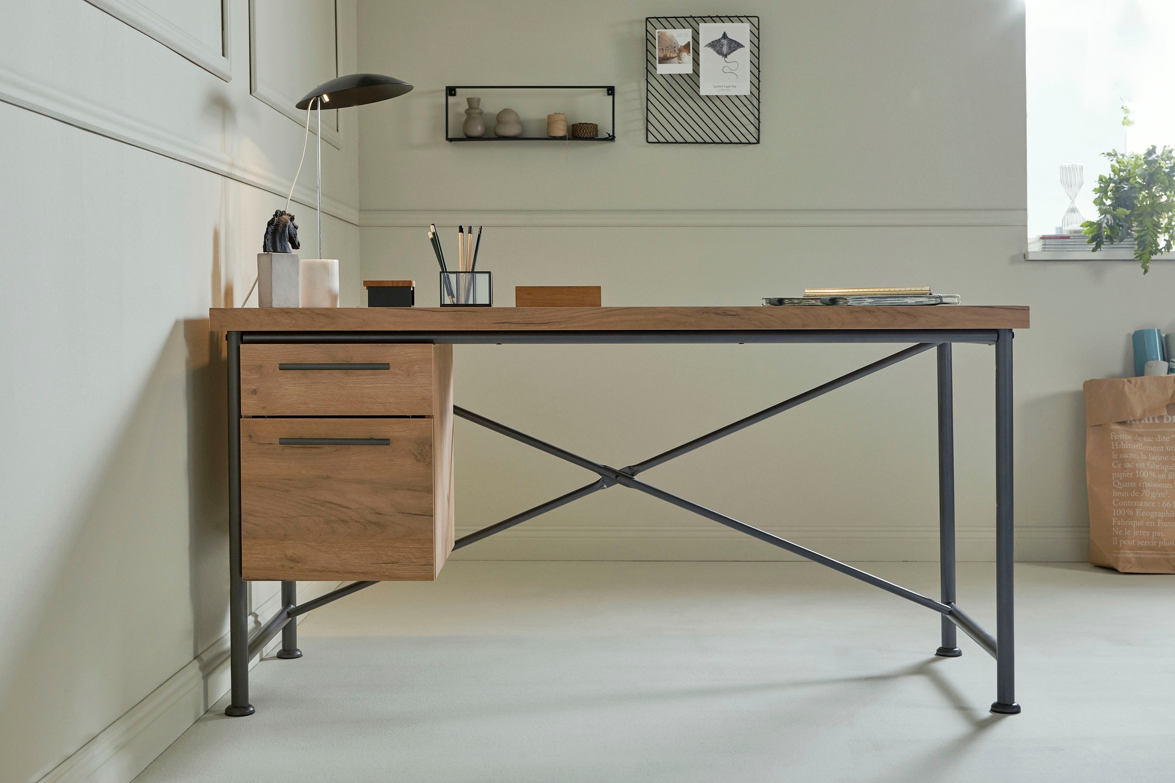 Jahnke Schreibtisch »CRAFT«, Schreibtisch im Industrie-Design, wechselseitig montierbar