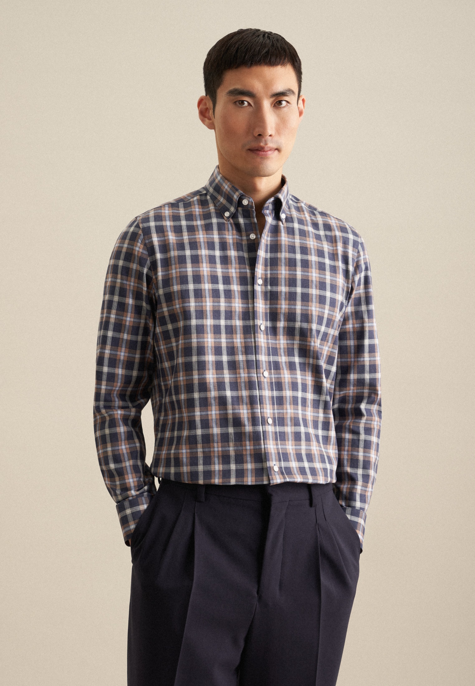 seidensticker Flanellhemd "Shaped", Shaped Langarm Button-Down-Kragen Karo