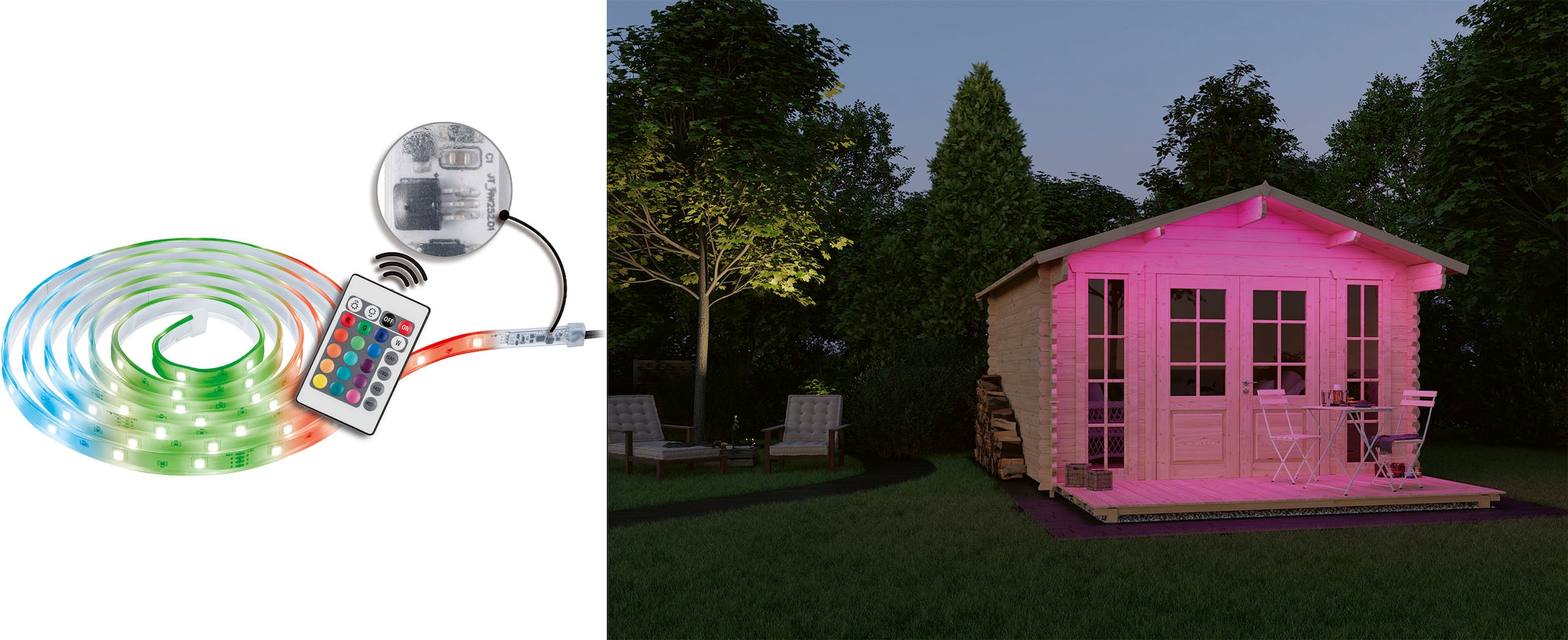 PAULMANN LED-Streifen "SimpLED Outdoor Basisset IP44 RGB beschichtet", Dioden 72 Stk. Flammen 1 Stk., Gesamtlänge 4,08m, transparent, Küche,