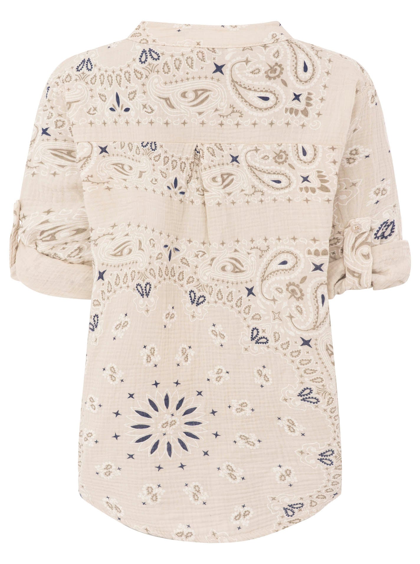 Zwillingsherz Kurzarmbluse »"Paisley Dreams"« Musselin, Paisley Muster, umgeschlagene Ärmel, V-Neck mit Knopfleiste