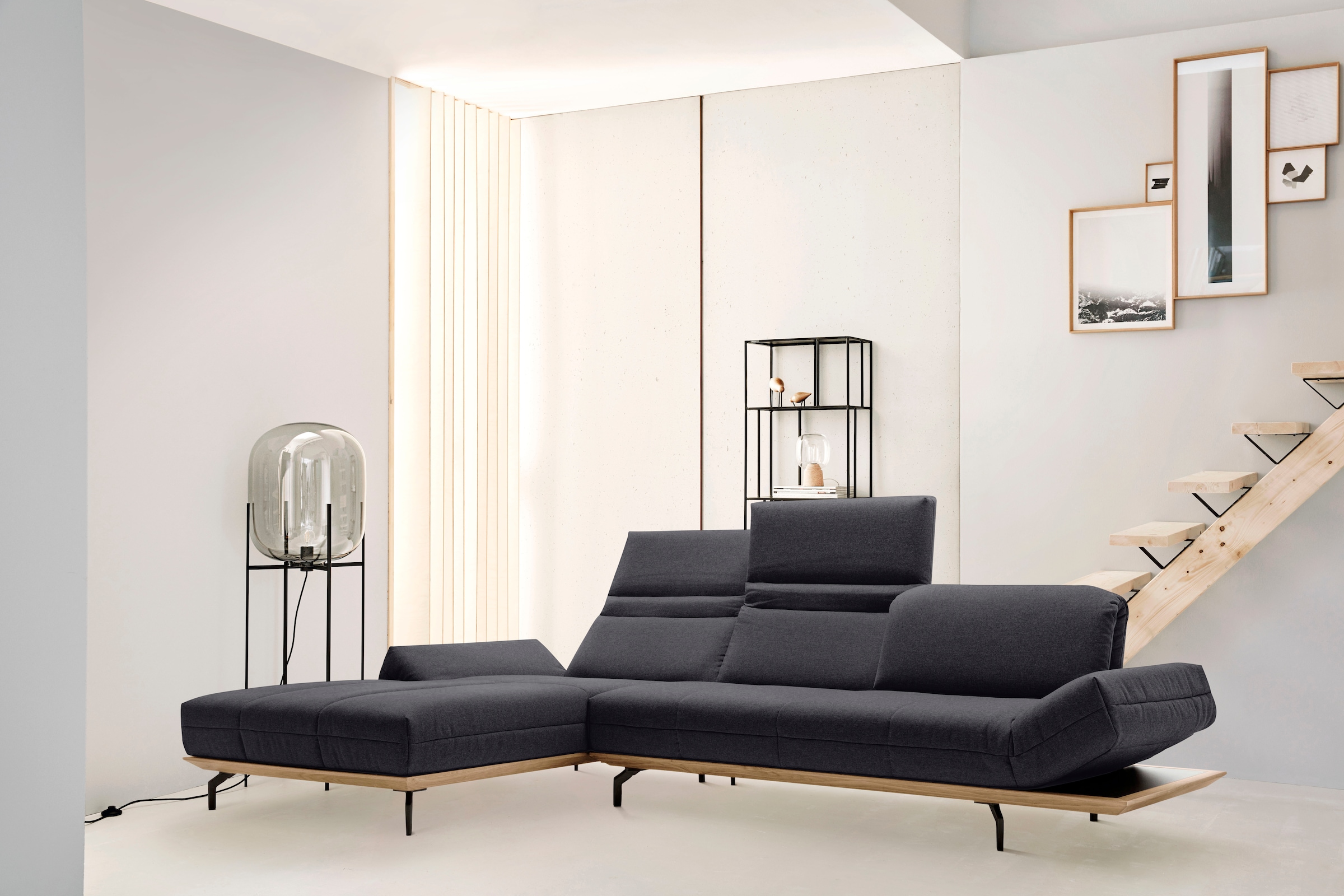 Creation BY ROLF BENZ Ecksofa "CR.420, Designecksofa, bequem, verstellbare Rückenlehne, L-Form" in 2 Qualitäten, Holzrahmen in Eiche Natur oder Nußbaum, Breite 313 cm