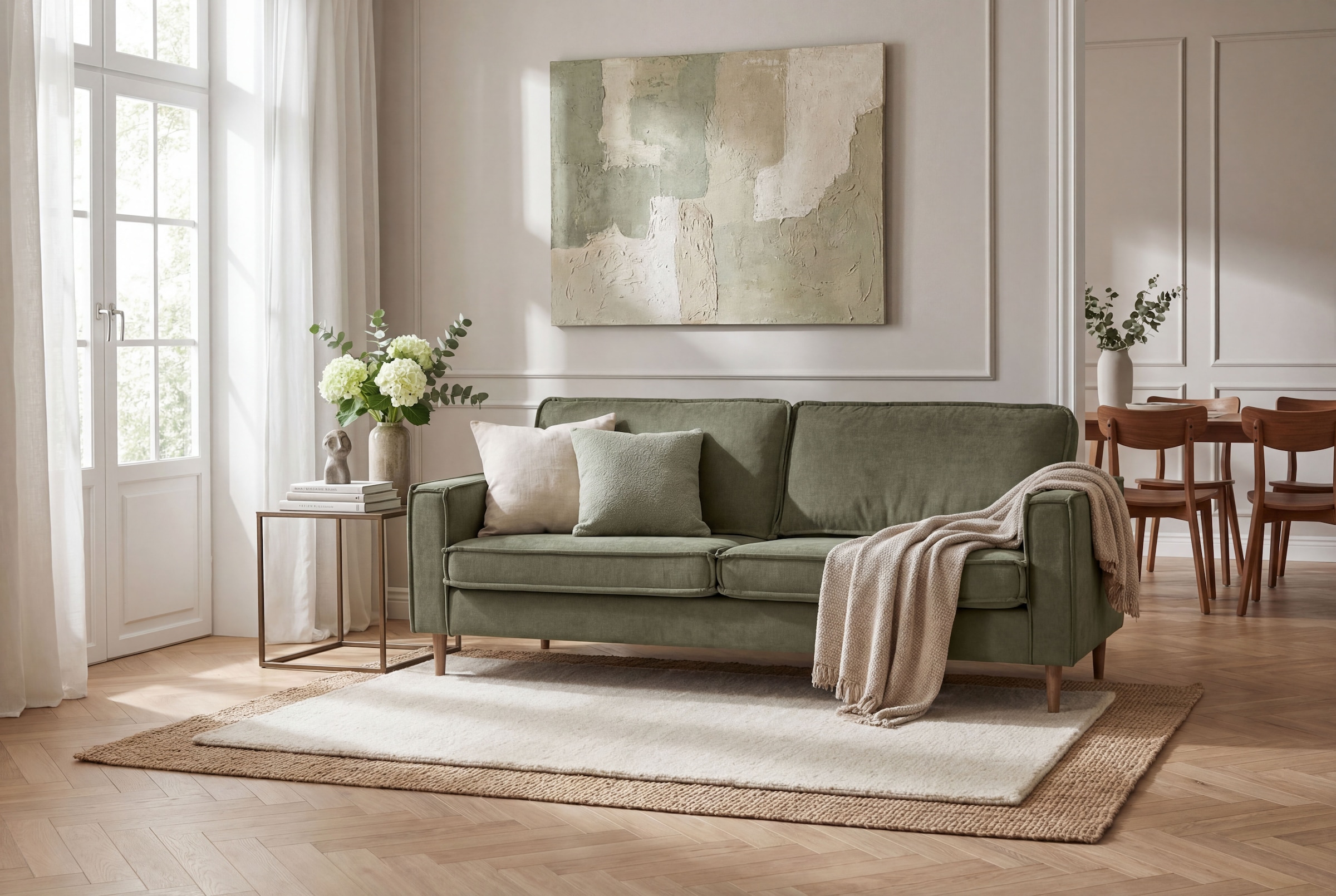OTTO home 3-Sitzer "Pinto Skandi, 206 cm, Chenille, Struktur" mit Keder, Massivholzfüße Eiche geräuchert, Wellenunterfederung