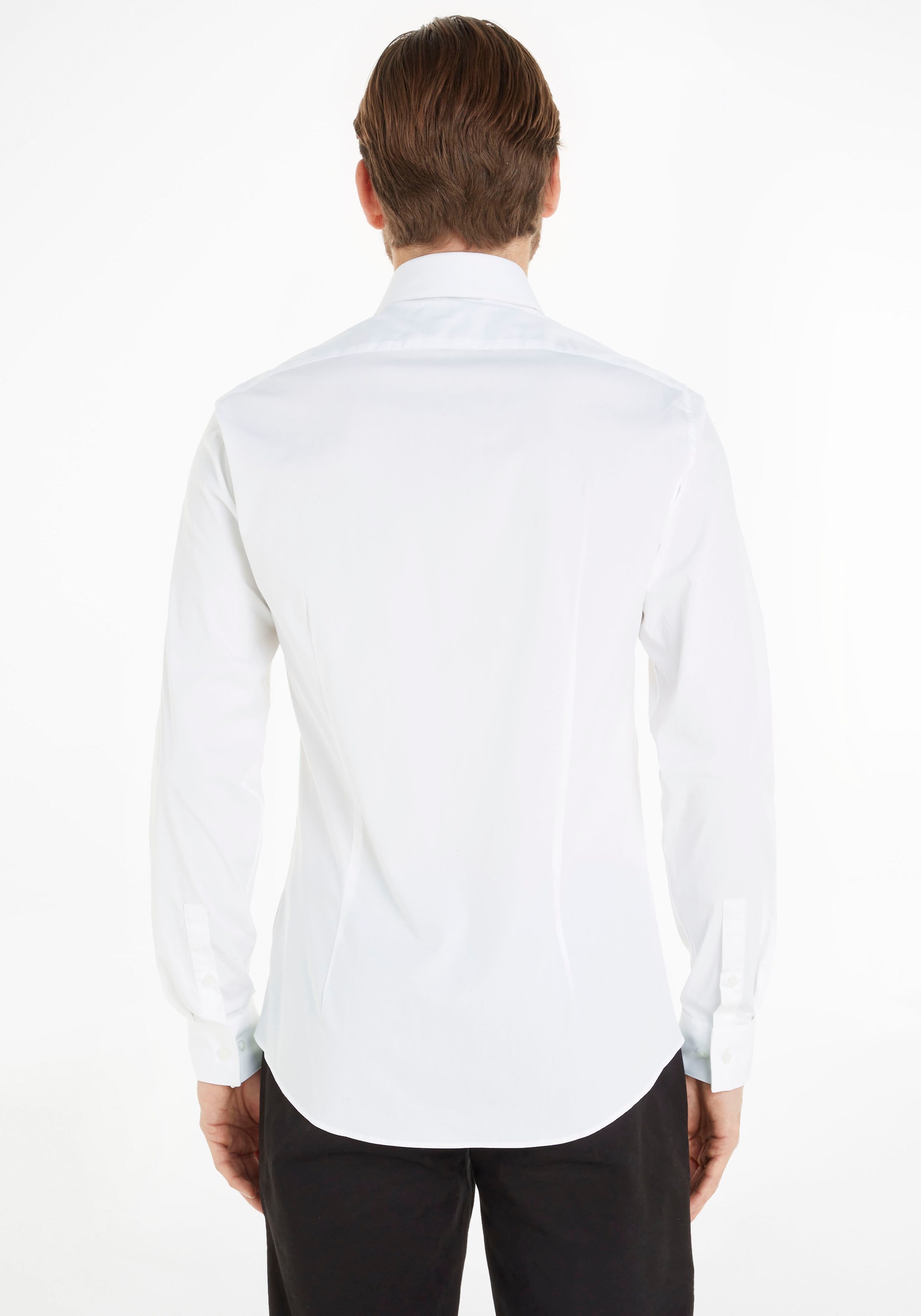 Calvin Klein "POPLIN STRETCH SLIM SHIRT" mit Kentkragen, Logoprint auf Brus günstig online kaufen