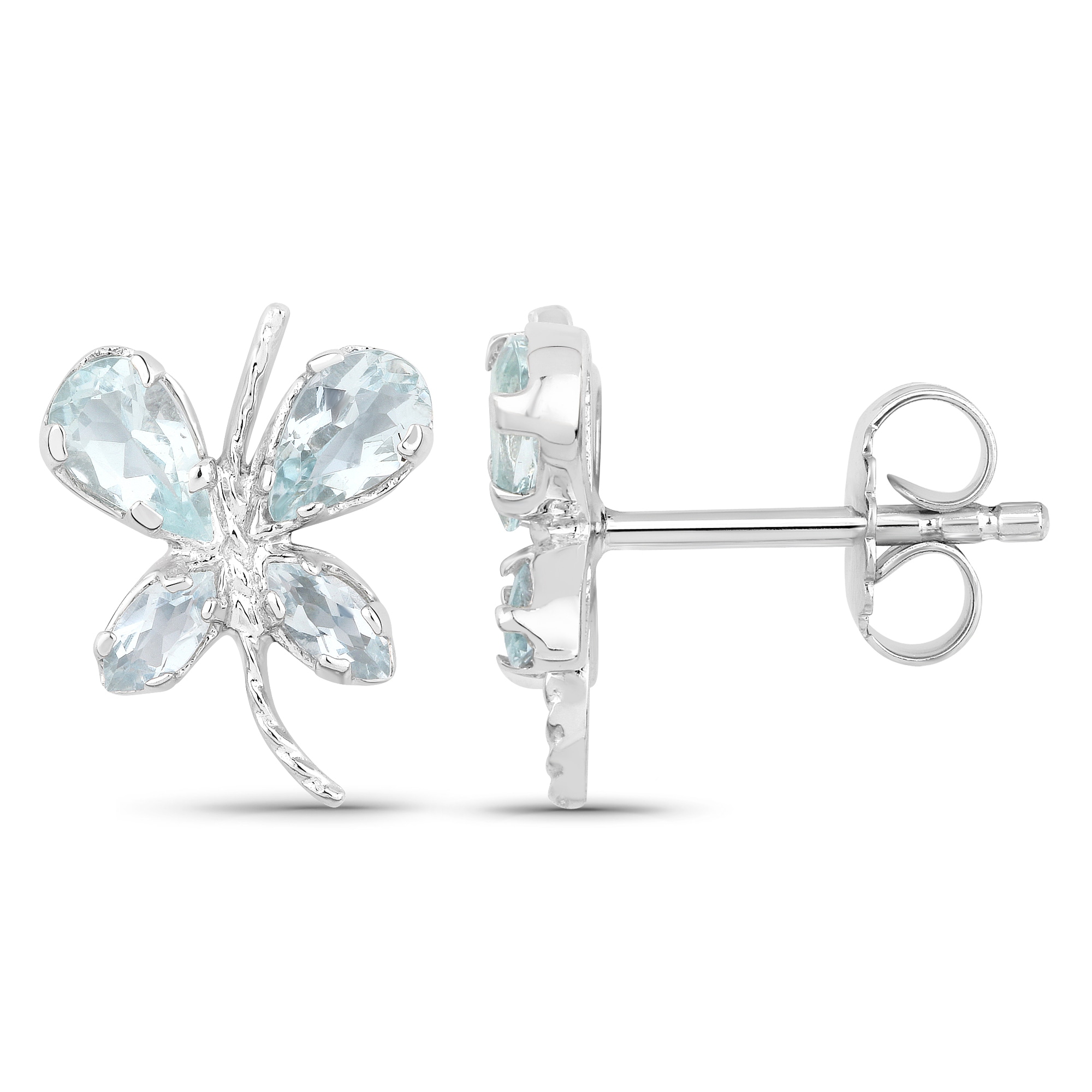 Vira Jewels Paar Ohrstecker »Silber 925 rhodiniert Schmetterling-Motiv mit echtem Aquamarin«