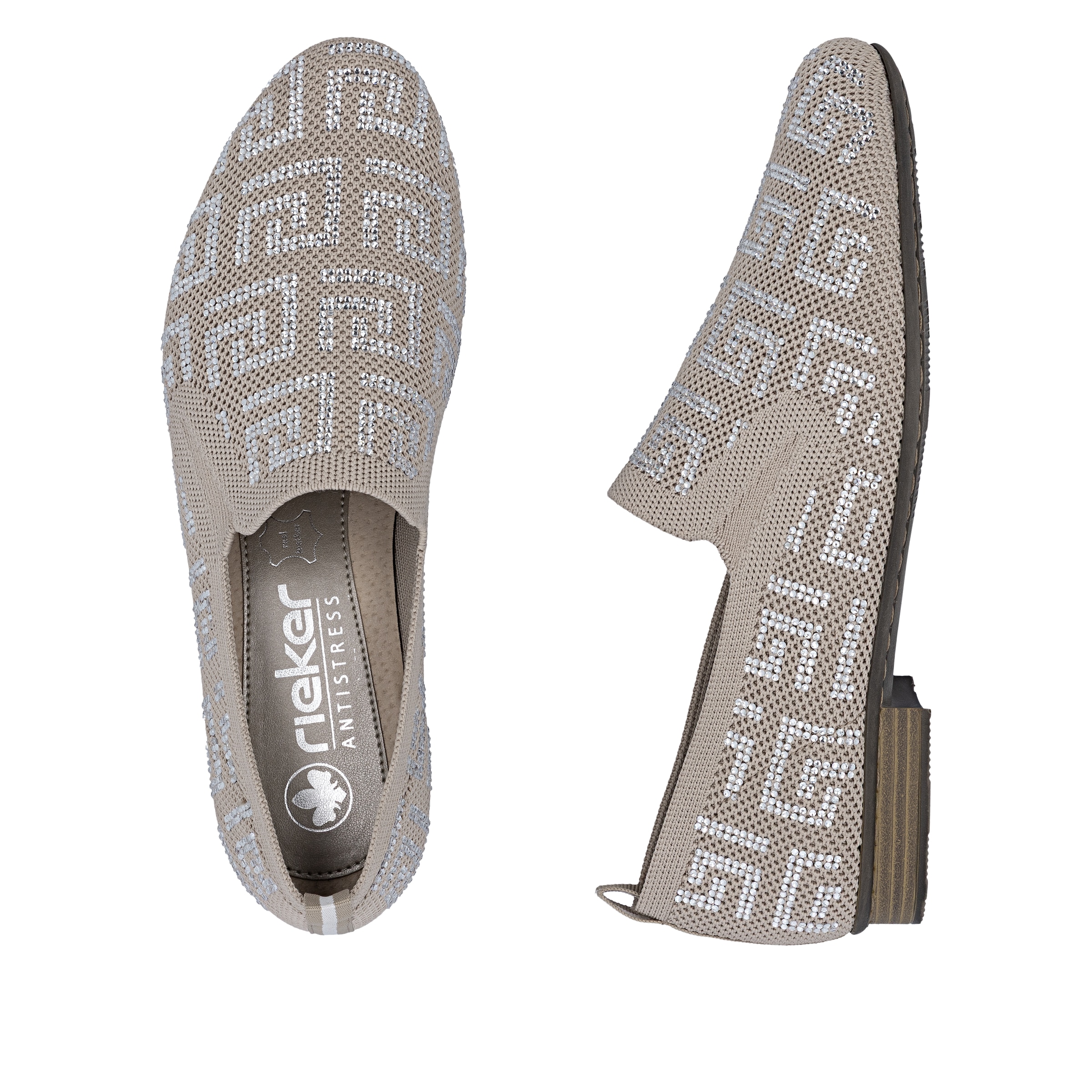 Rieker Slipper  Halbschuh, Schlupfschuh, Blockabsatz, Loafer mit Glitzersteinchen