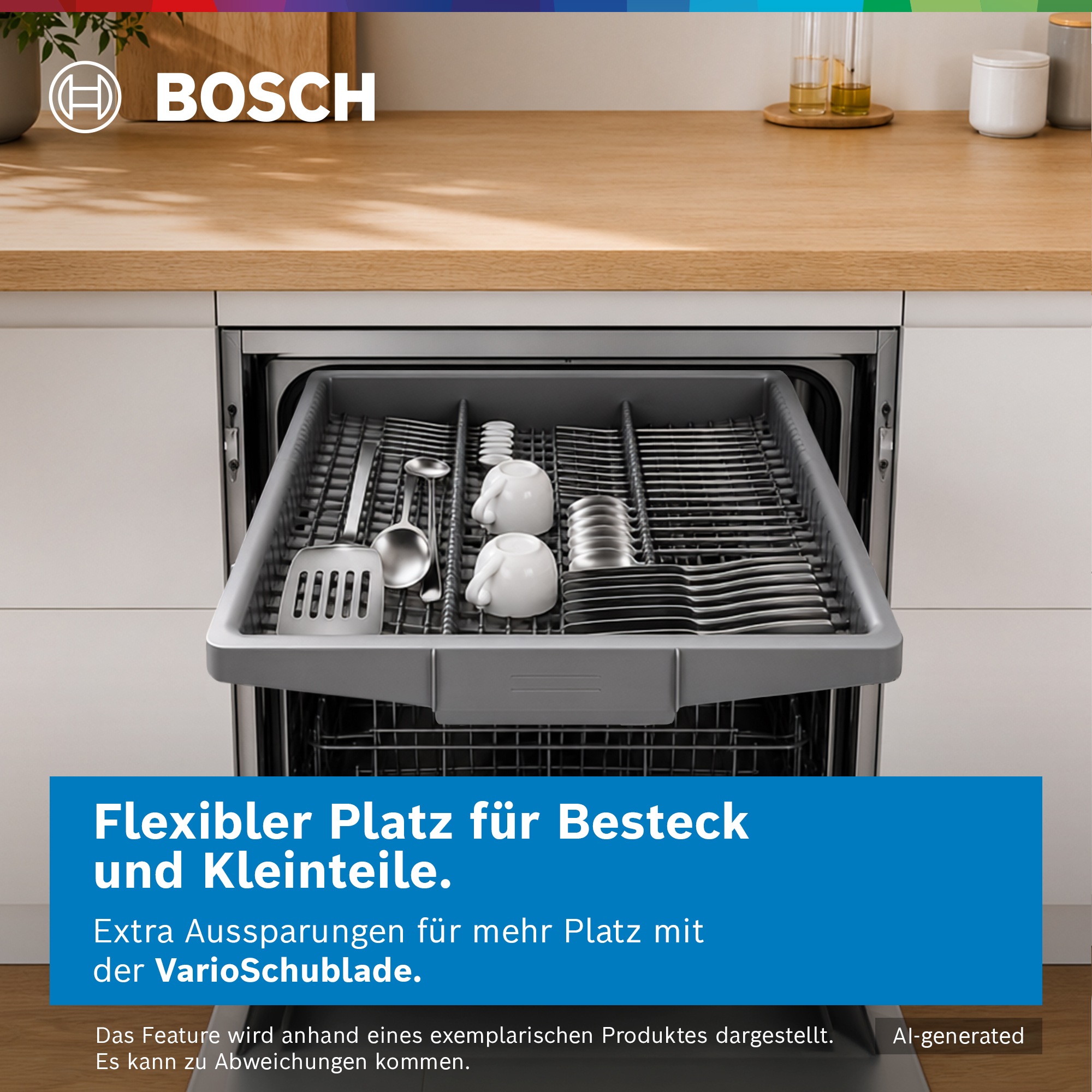 BOSCH Standgeschirrspüler Serie 2 »SMS2HVI06E« 14 Maßgedecke Flexibilität in der dritten Beladungsebene dank VarioSchublade