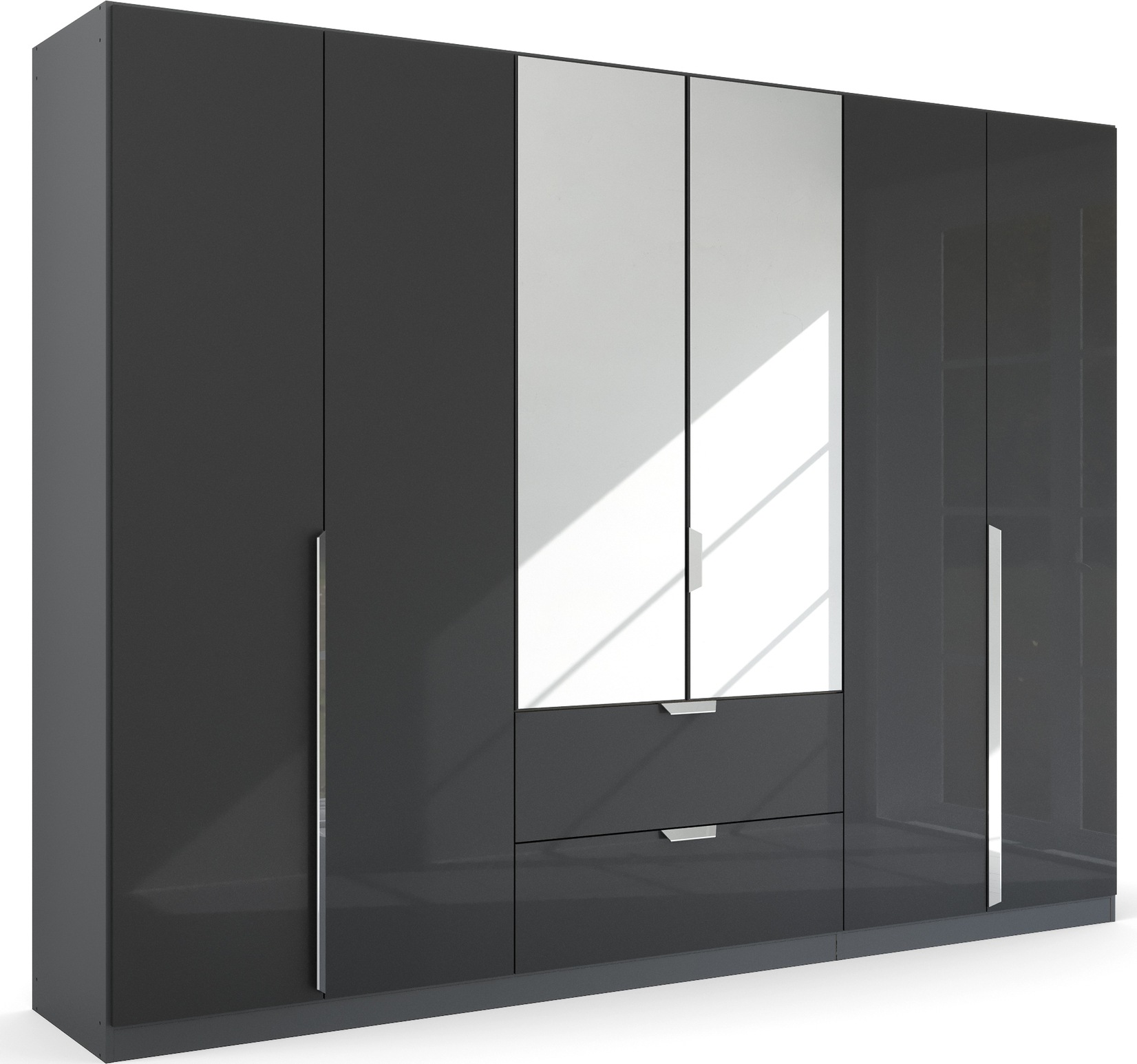 rauch Drehtürenschrank "Kleiderschrank Schrank Garderobe Ankleide GLAMOUR BY QUADRA SPIN" Breiten: 181/226/271 cm, Höhe 210 cm, mit Spiegel und Hochglanz-Front, Stangengriff MADE IN GERMANY