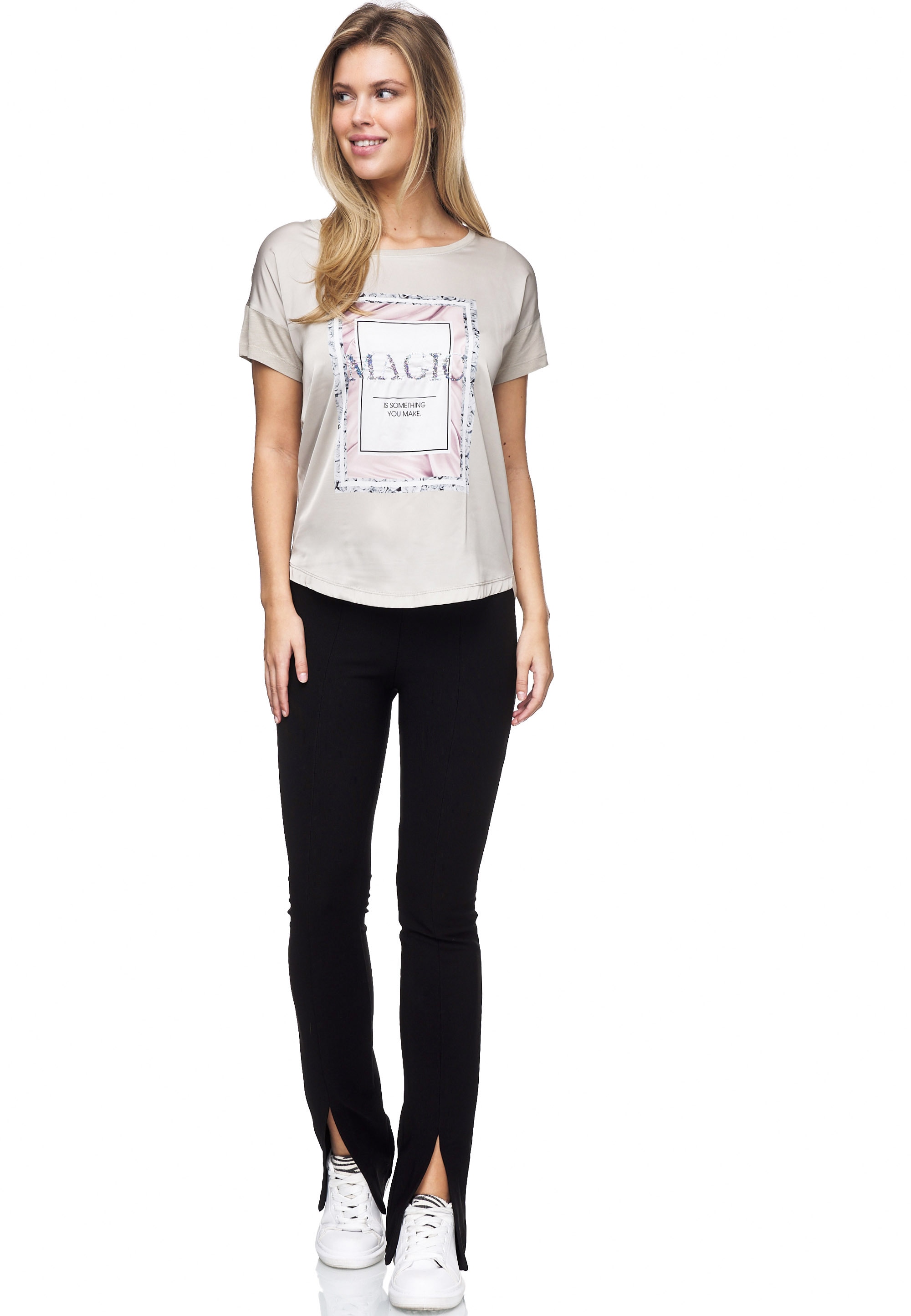 Decay T-Shirt, mit modischem Pailletten-Schriftzug