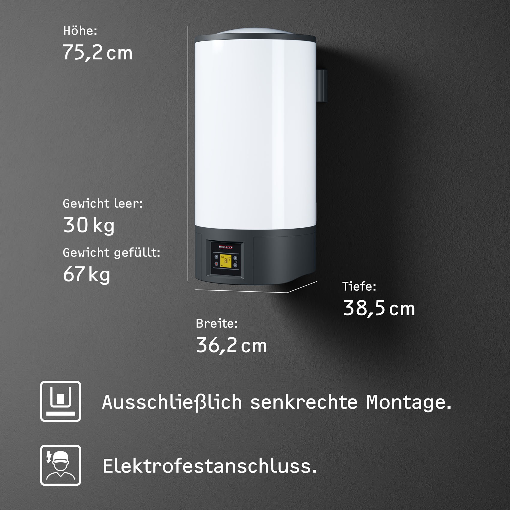 STIEBEL ELTRON Wandspeicher »EW-V 36 ECO«, LC-Display, geringer Bereitschaftsenergieverbrauch, druckfest