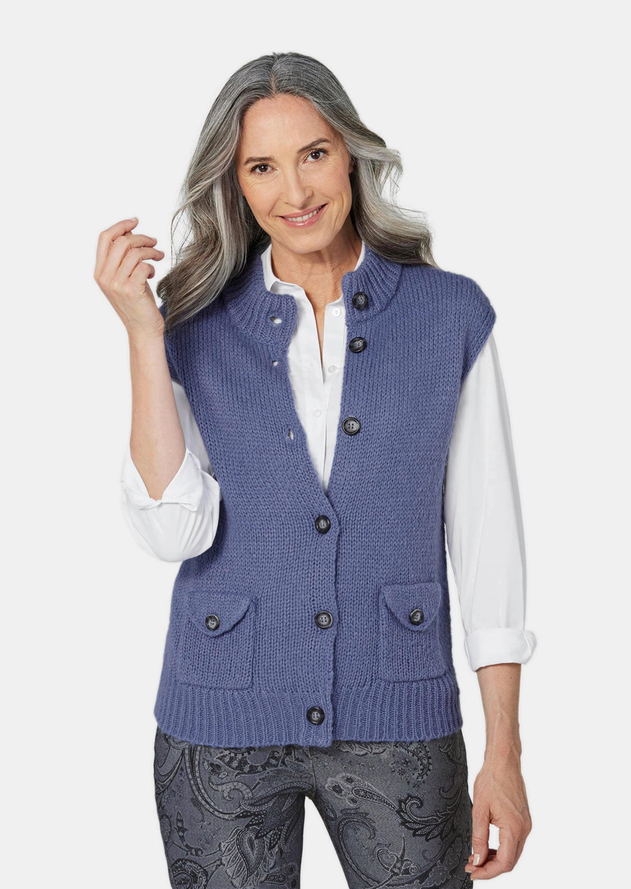 GOLDNER Strickjacke »Strickweste Strickweste mit aufgesetzten Taschen«
