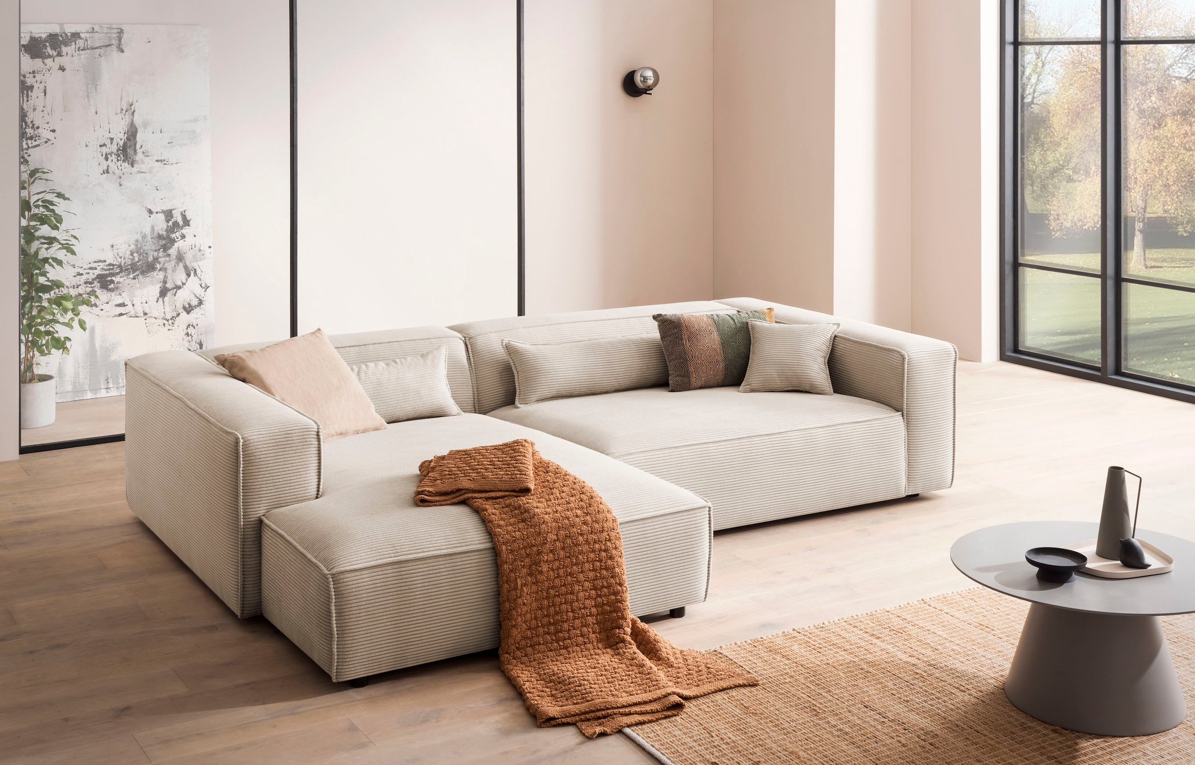 LeGer Home by Lena Gercke Ecksofa "PIARA XXL Cord, Big-Sofa, L-Form" wahlweise Ottomane rechts/links, Kedernaht, extra tiefe Sitzfläche