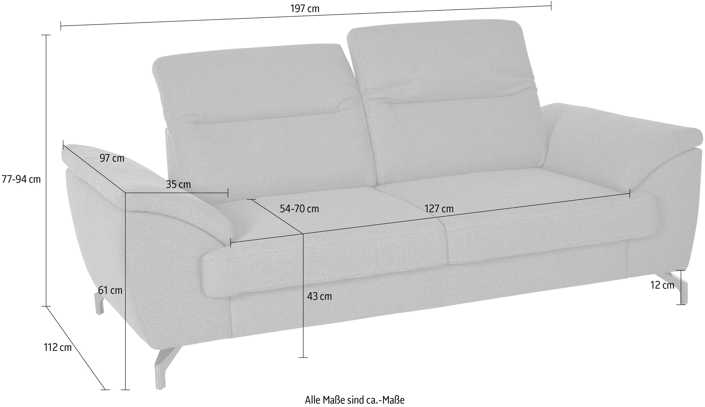 sit&more 2-Sitzer »Percy«, 12 cm Fußhöhe, Sitztiefenverstellung, wahlweise Kopfteilverstellung