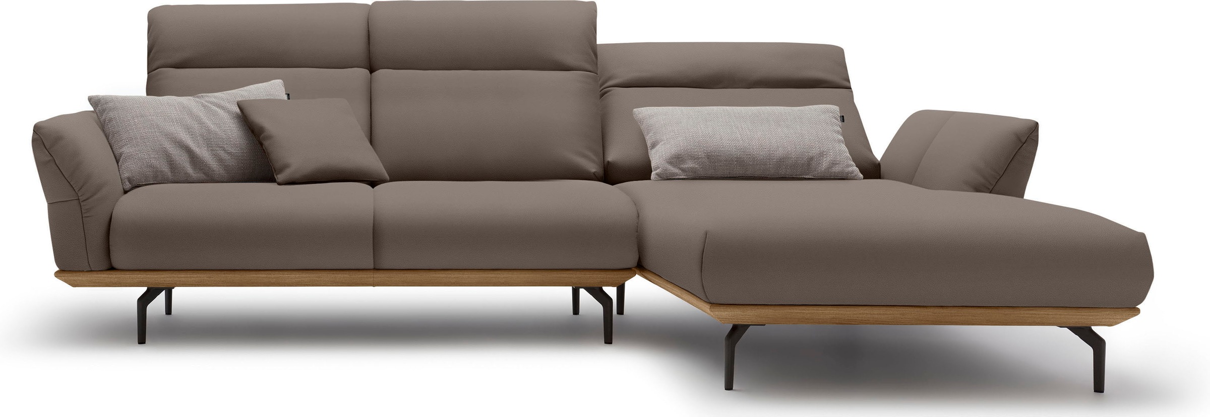 Creation BY ROLF BENZ Ecksofa »CR.460«, Sockel in Nussbaum, Winkelfüße in Umbragrau, Breite 298 cm