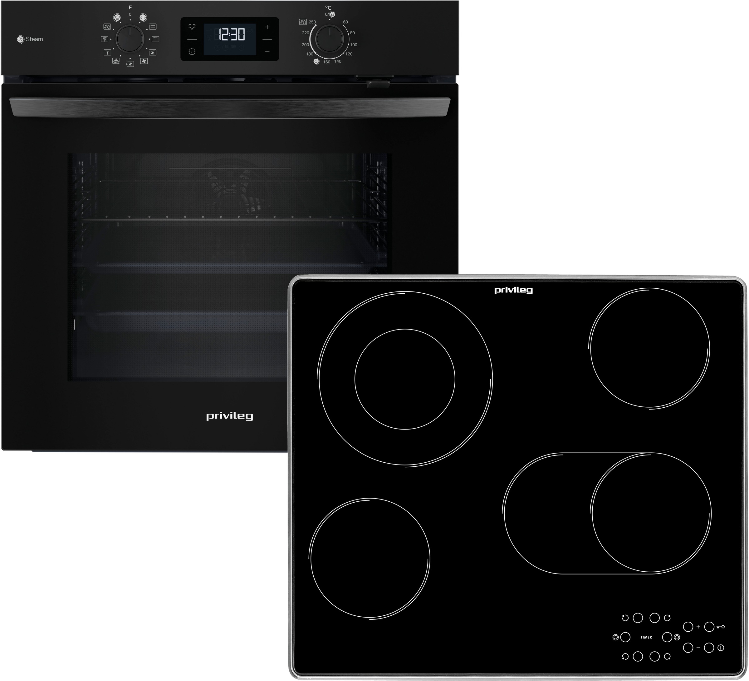Privileg Backofen-Set "PBA2S85HU1K" Hydrolyse Set, 2 Stk. tlg. Schonendes Garen dank des Turn&Go Dampfprogrammes für beste Ergebnisse
